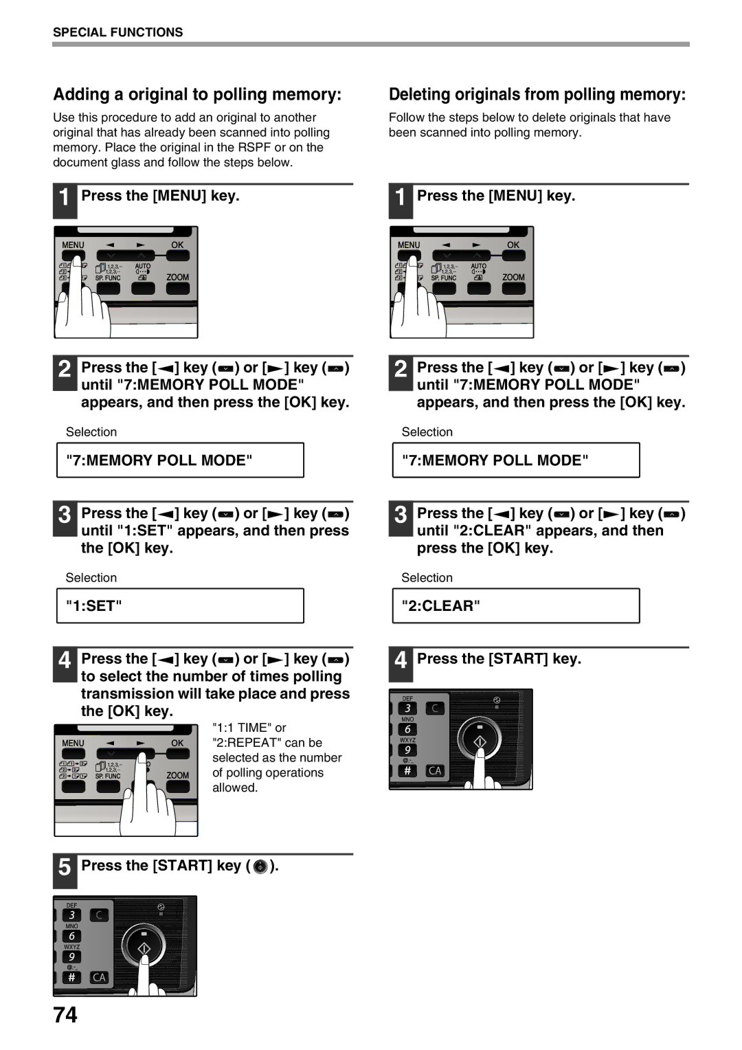 Sharp MX-FX12 manual Adding a original to polling memory, Deleting originals from polling memory 