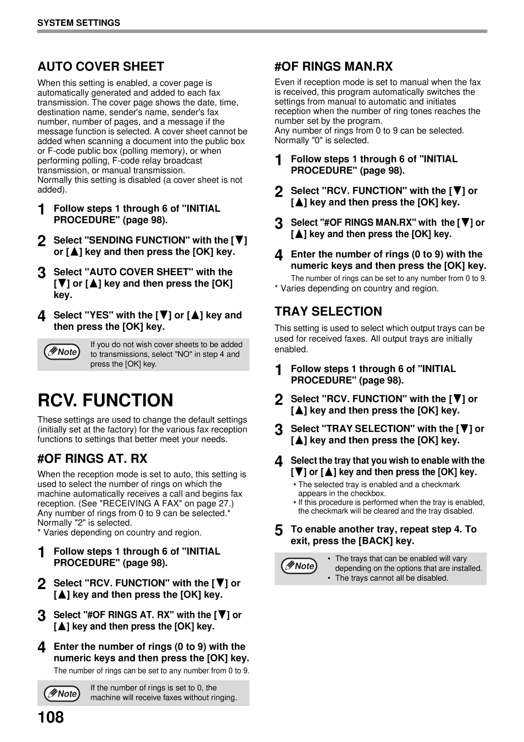 Sharp MX-FX13 appendix RCV. Function, 108 