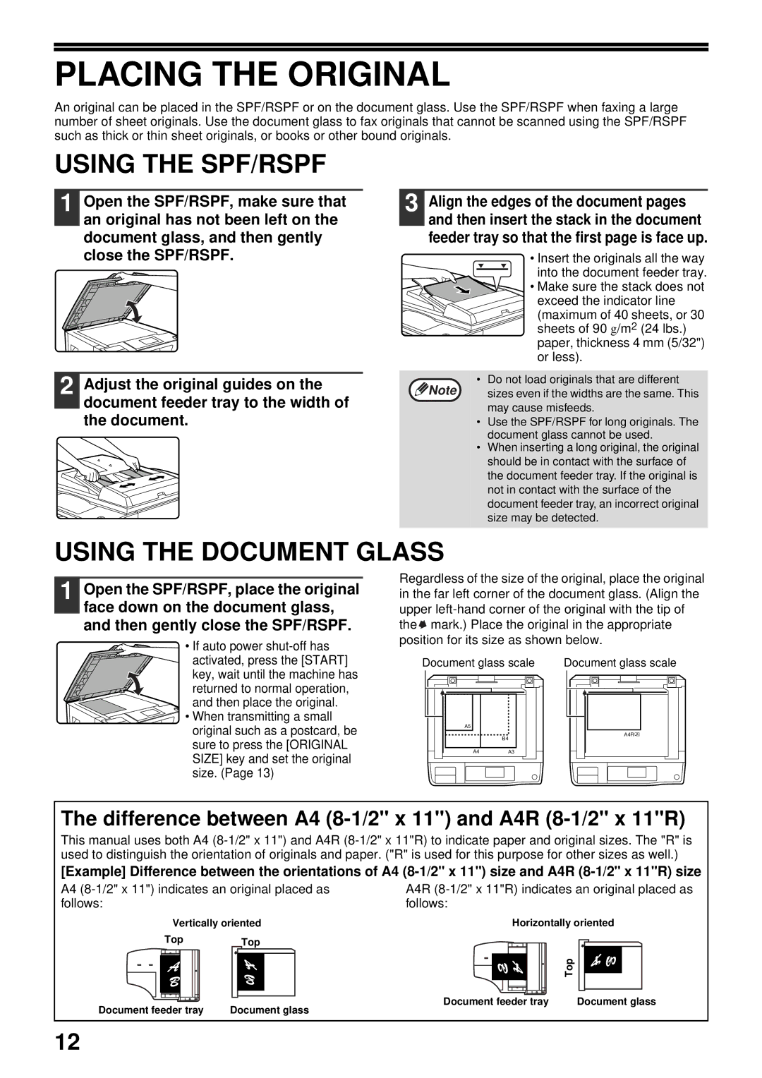 Sharp MX-FX13 appendix Placing the Original, Using the SPF/RSPF, Using the Document Glass 