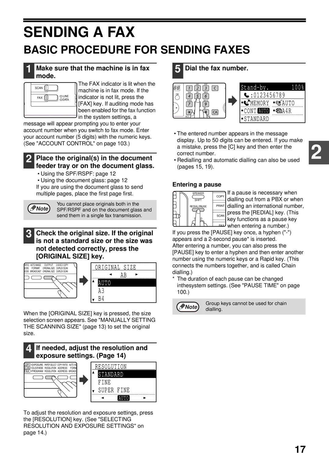 Sharp MX-FX13 appendix Sending a FAX, Basic Procedure for Sending Faxes, Original Size, Memory Auto A4R 