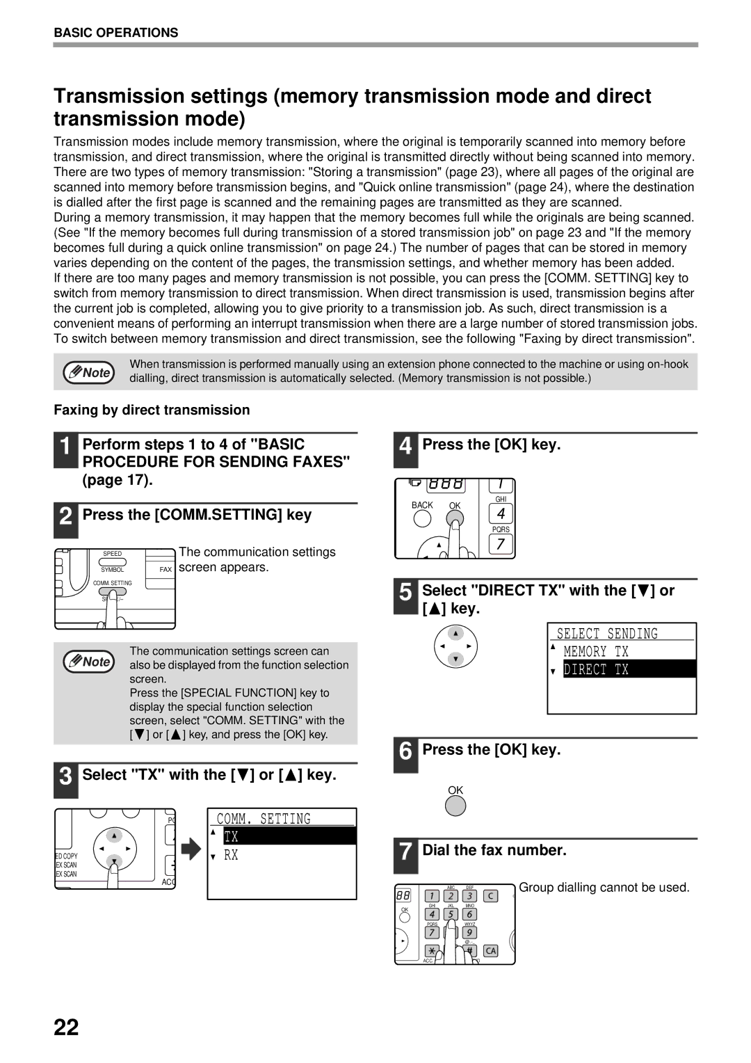 Sharp MX-FX13 appendix Select Sending Memory TX, Select TX with the or key, Select Direct TX with the or key 