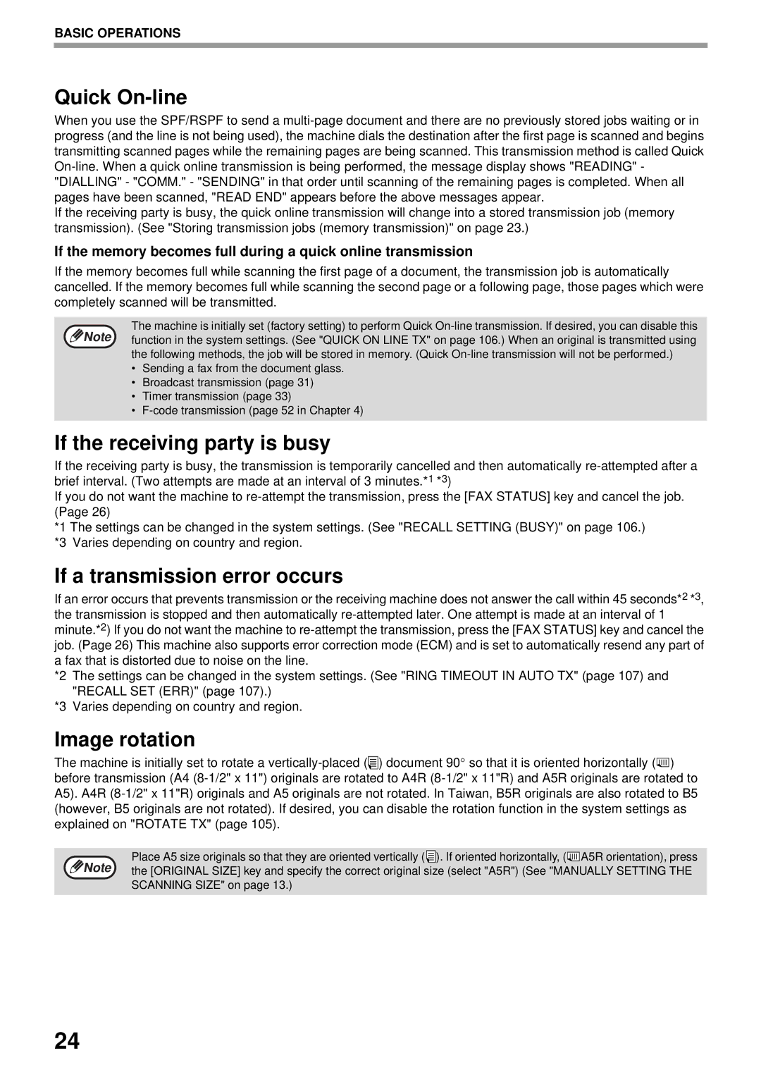 Sharp MX-FX13 appendix Quick On-line, If the receiving party is busy, If a transmission error occurs, Image rotation 