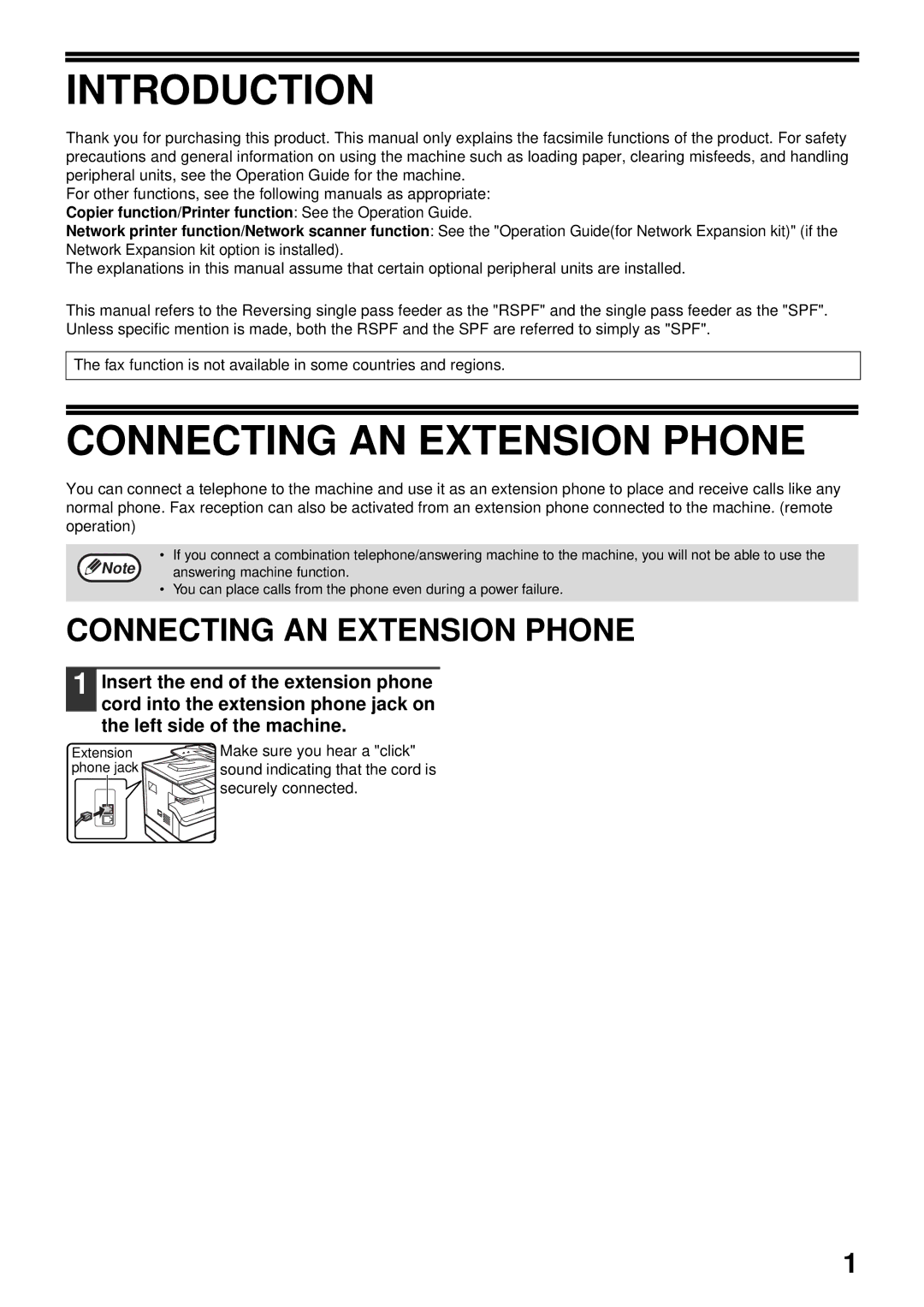 Sharp MX-FX13 appendix Introduction, Connecting AN Extension Phone 