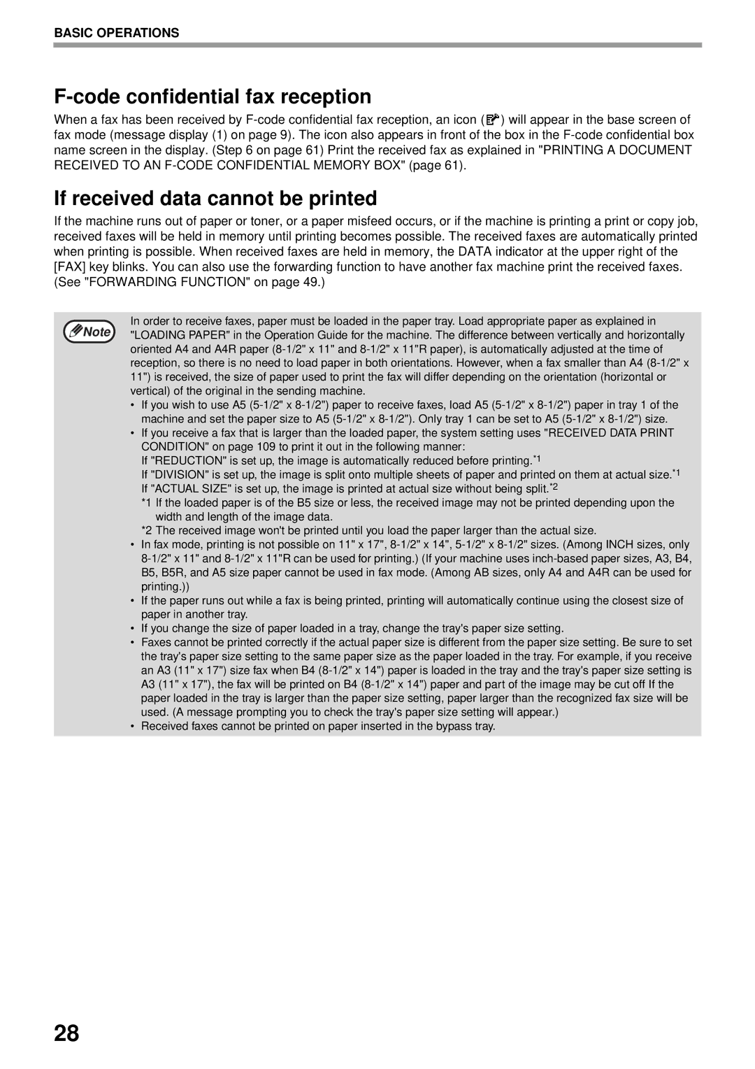 Sharp MX-FX13 appendix Code confidential fax reception, If received data cannot be printed 