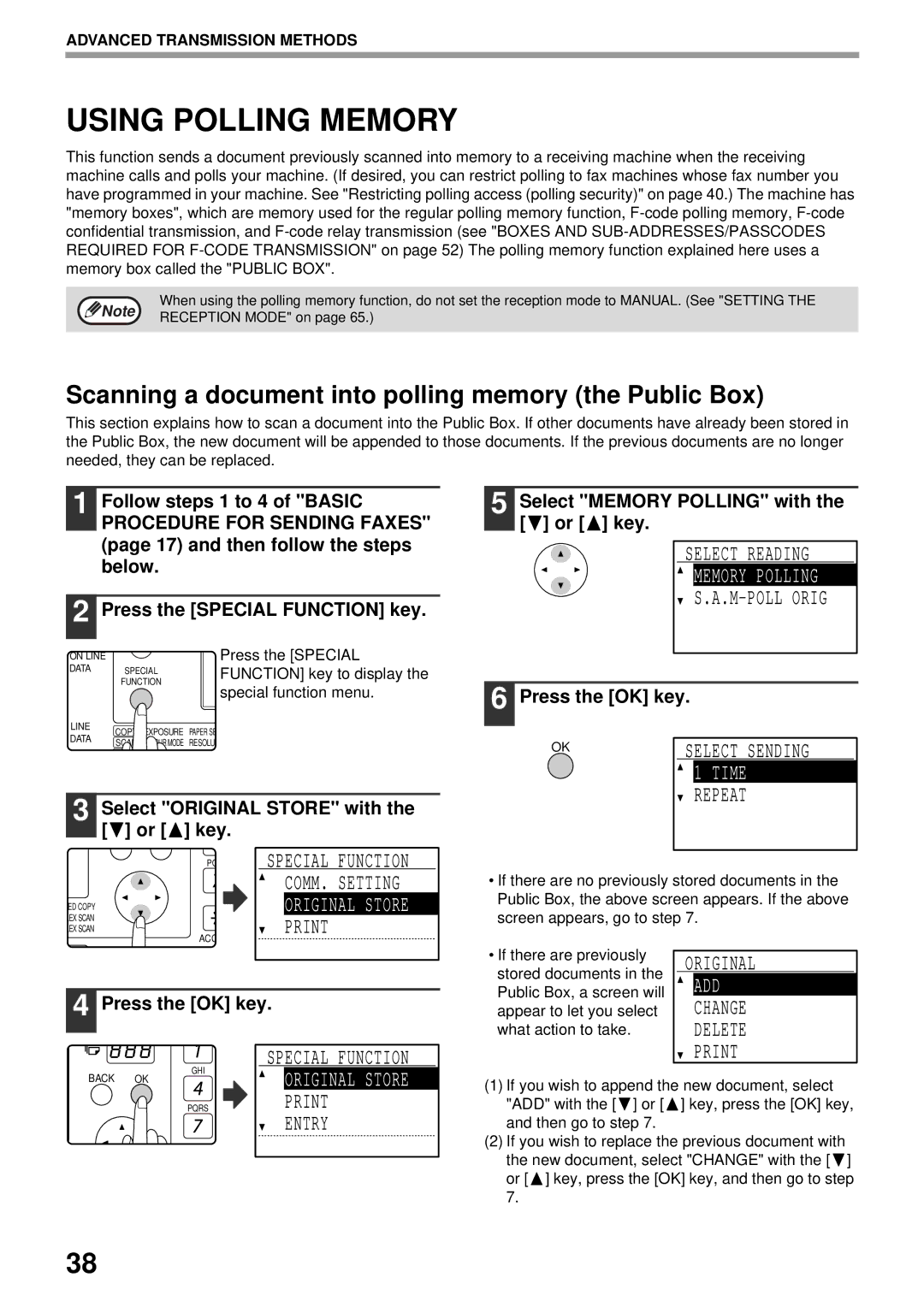 Sharp MX-FX13 appendix Using Polling Memory, Scanning a document into polling memory the Public Box 