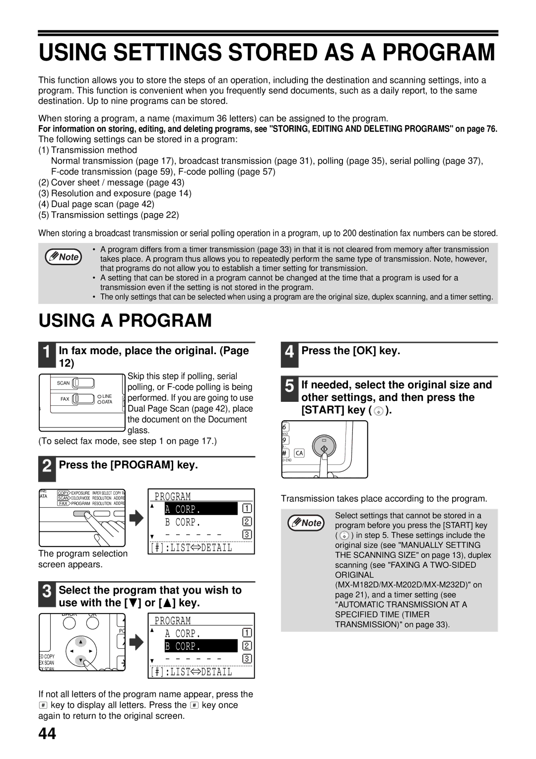 Sharp MX-FX13 appendix Using Settings Stored AS a Program, Using a Program, Corp #LIST Detail 