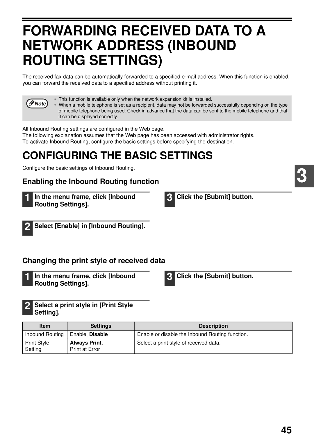 Sharp MX-FX13 appendix Configuring the Basic Settings, Settings Description, Always Print 