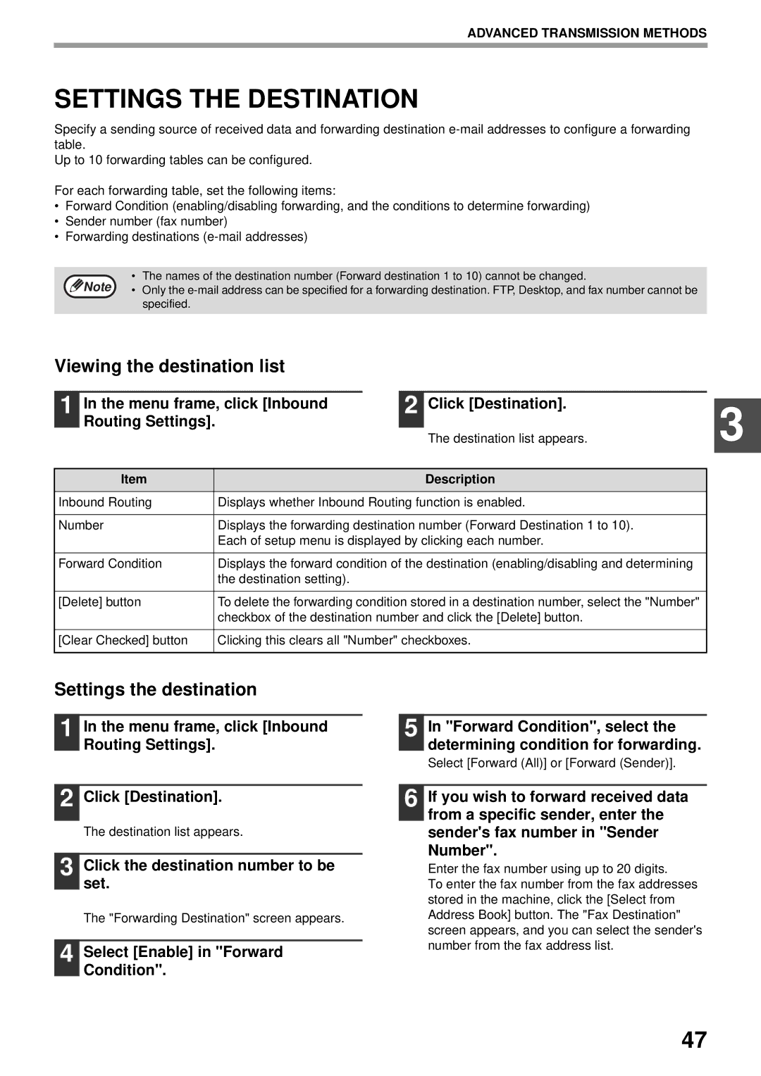 Sharp MX-FX13 appendix Settings the Destination, Click the destination number to be set, Destination list appears 