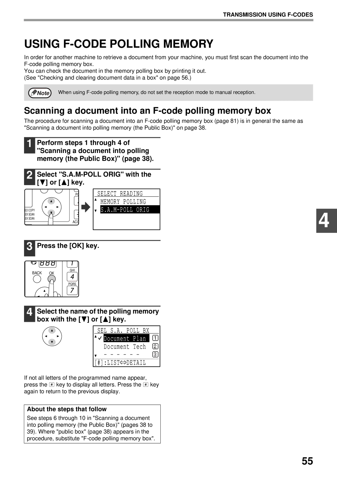 Sharp MX-FX13 appendix Using F-CODE Polling Memory, Scanning a document into an F-code polling memory box, M-POLL Orig 