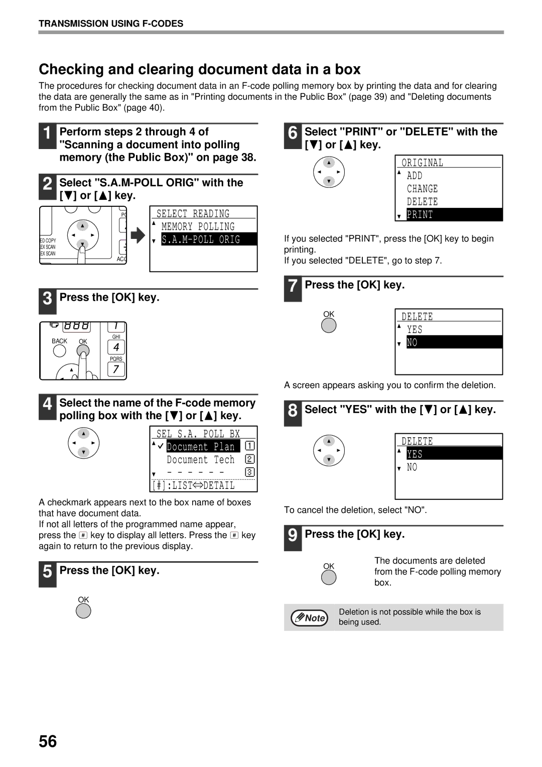 Sharp MX-FX13 appendix Checking and clearing document data in a box, Original ADD Change Delete 