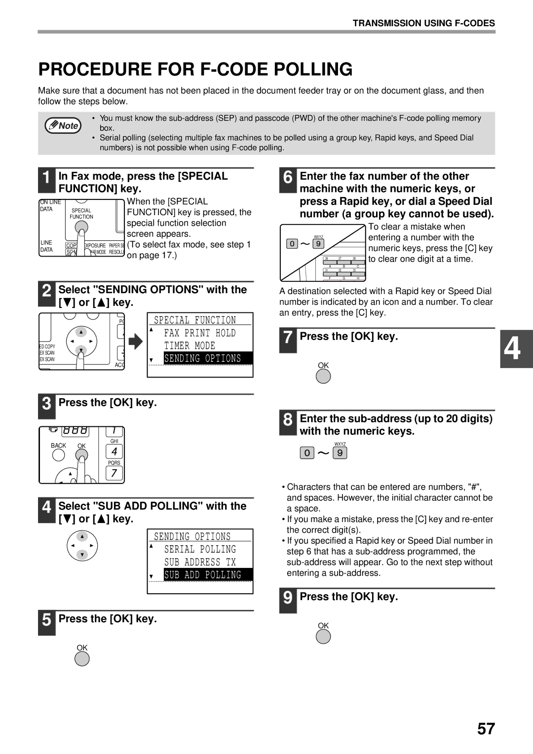 Sharp MX-FX13 appendix Procedure for F-CODE Polling, Sending Options Serial Polling SUB Address TX, SUB ADD Polling 