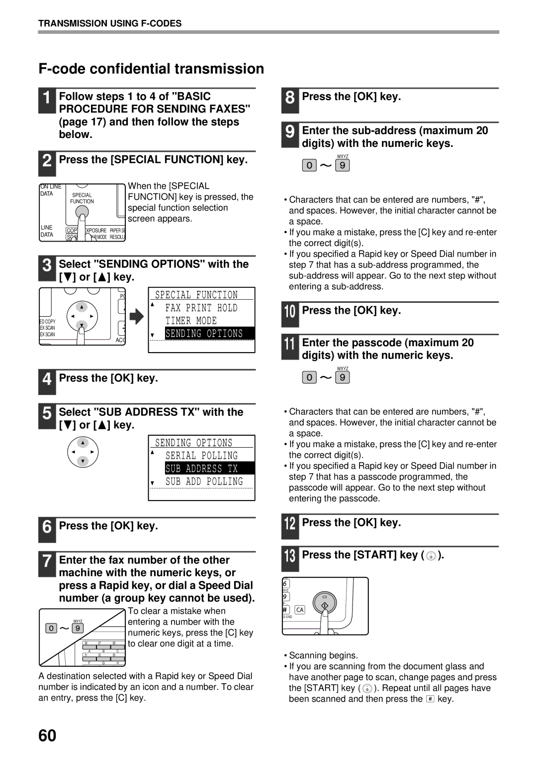 Sharp MX-FX13 appendix Code confidential transmission, Sending Options Serial Polling, SUB Address TX, SUB ADD Polling 