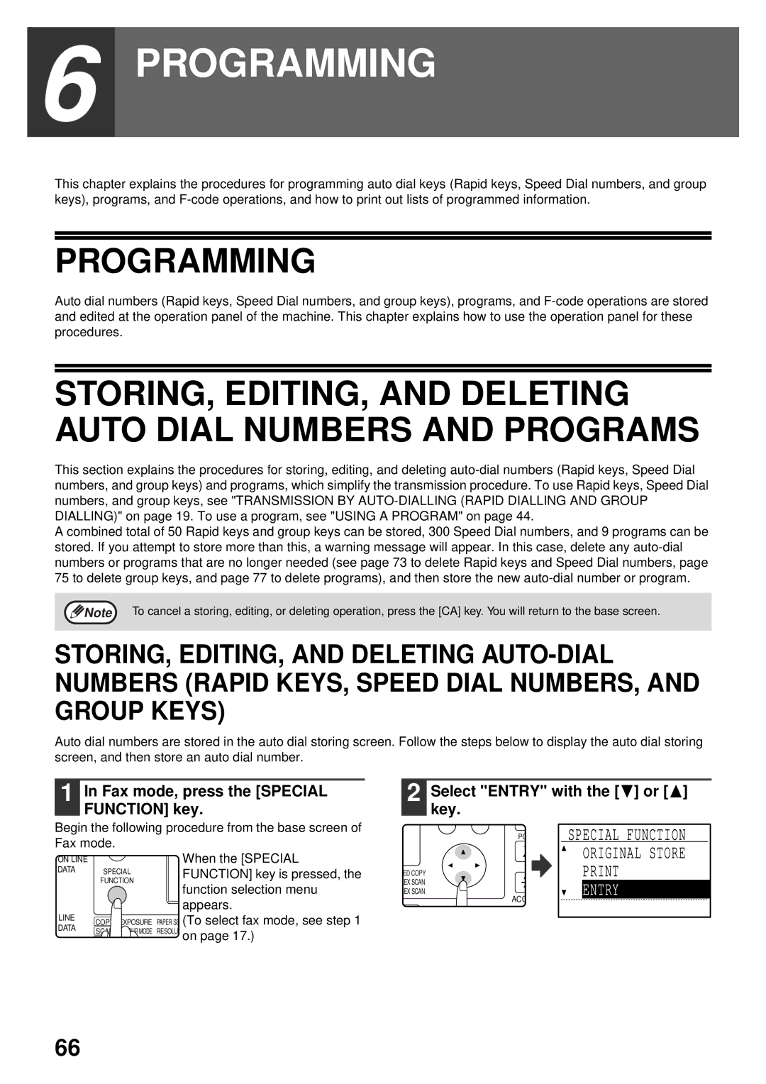 Sharp MX-FX13 appendix Programming, Select Entry with the or key, Function selection menu, Appears 