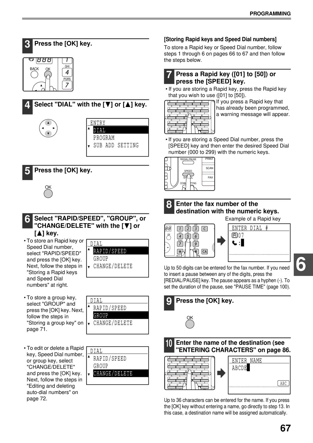 Sharp MX-FX13 appendix Dial, Rapid/Speed, Change/Delete 