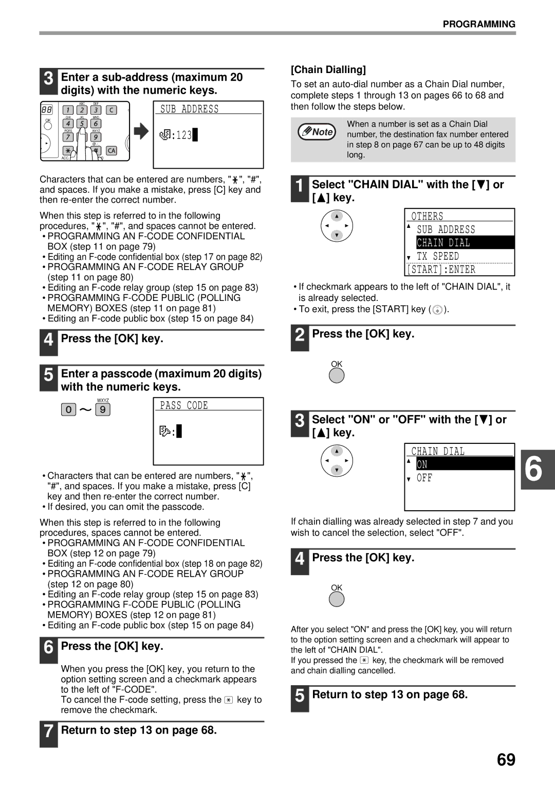 Sharp MX-FX13 appendix Pass Code, Others SUB Address, Chain Dial, TX Speed Startenter, Dial OFF 