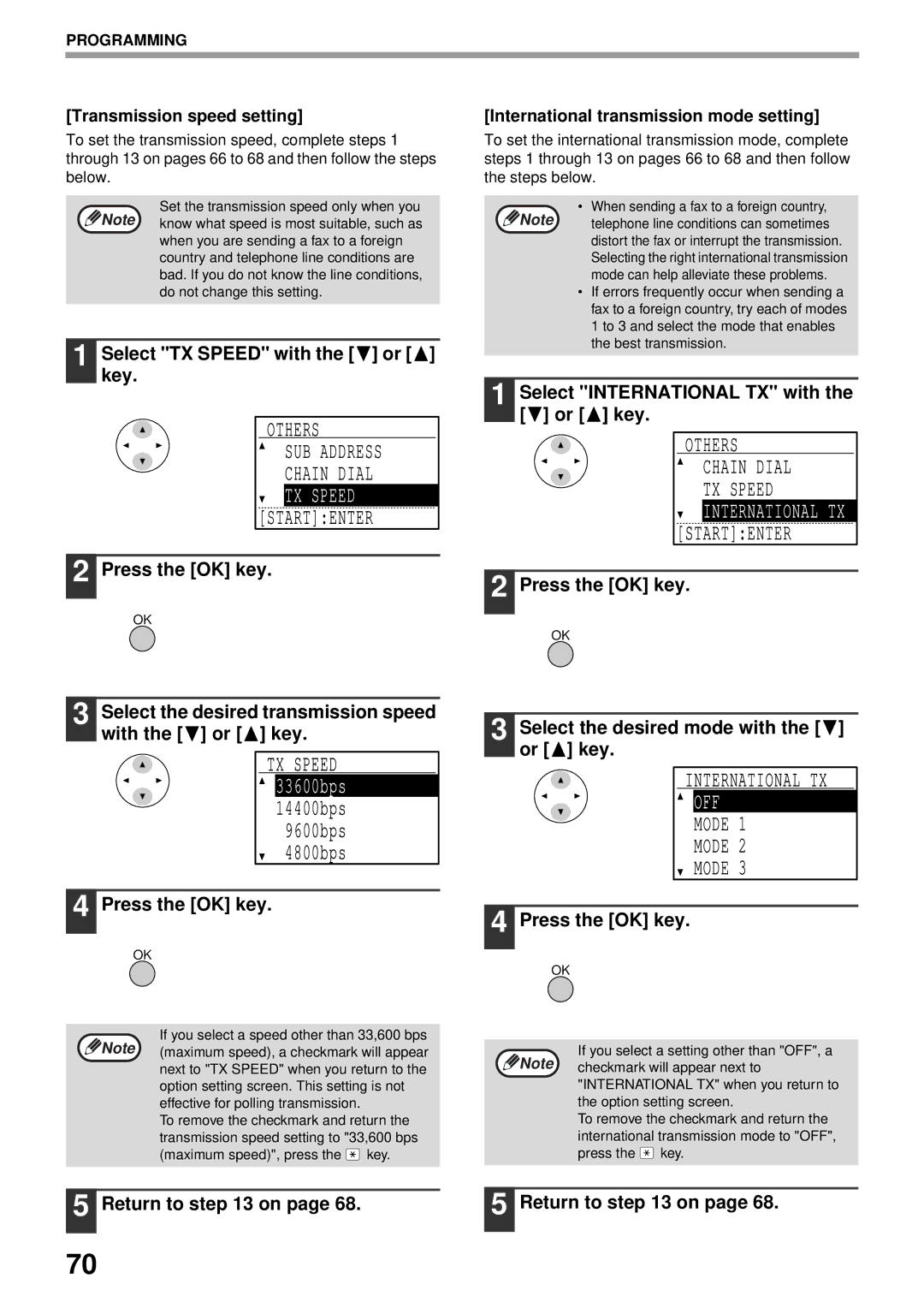 Sharp MX-FX13 appendix Others SUB Address Chain Dial, Others Chain Dial TX Speed, International TX, Off 