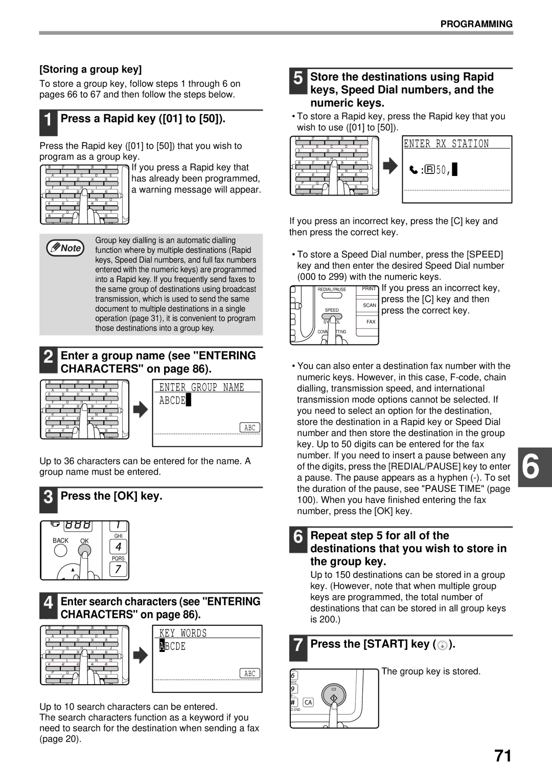 Sharp MX-FX13 Enter a group name see Entering Characters on, Enter search characters see Entering Characters on 