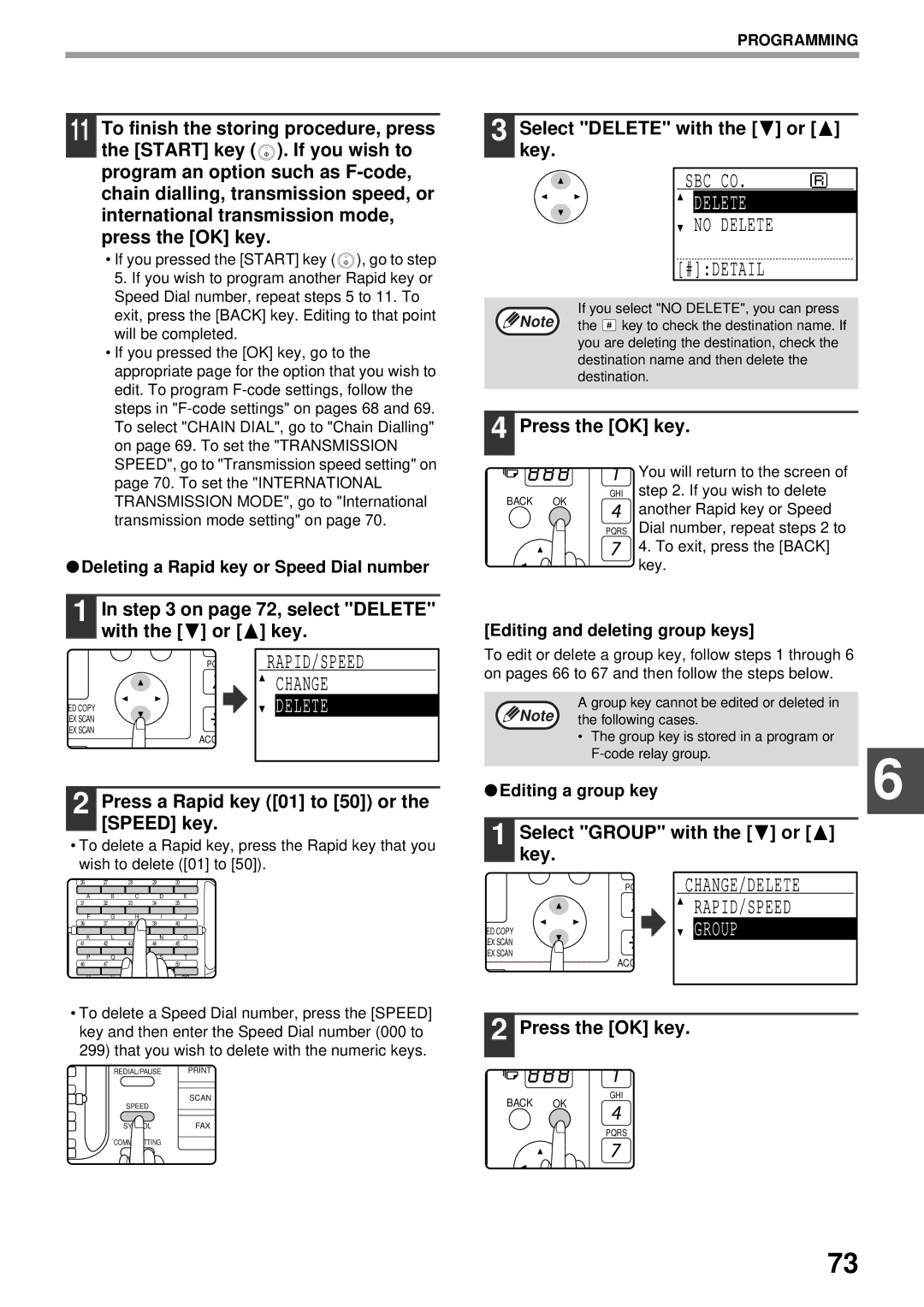 Sharp MX-FX13 appendix Sbc Co, No Delete #DETAIL, Change/Delete, Group 