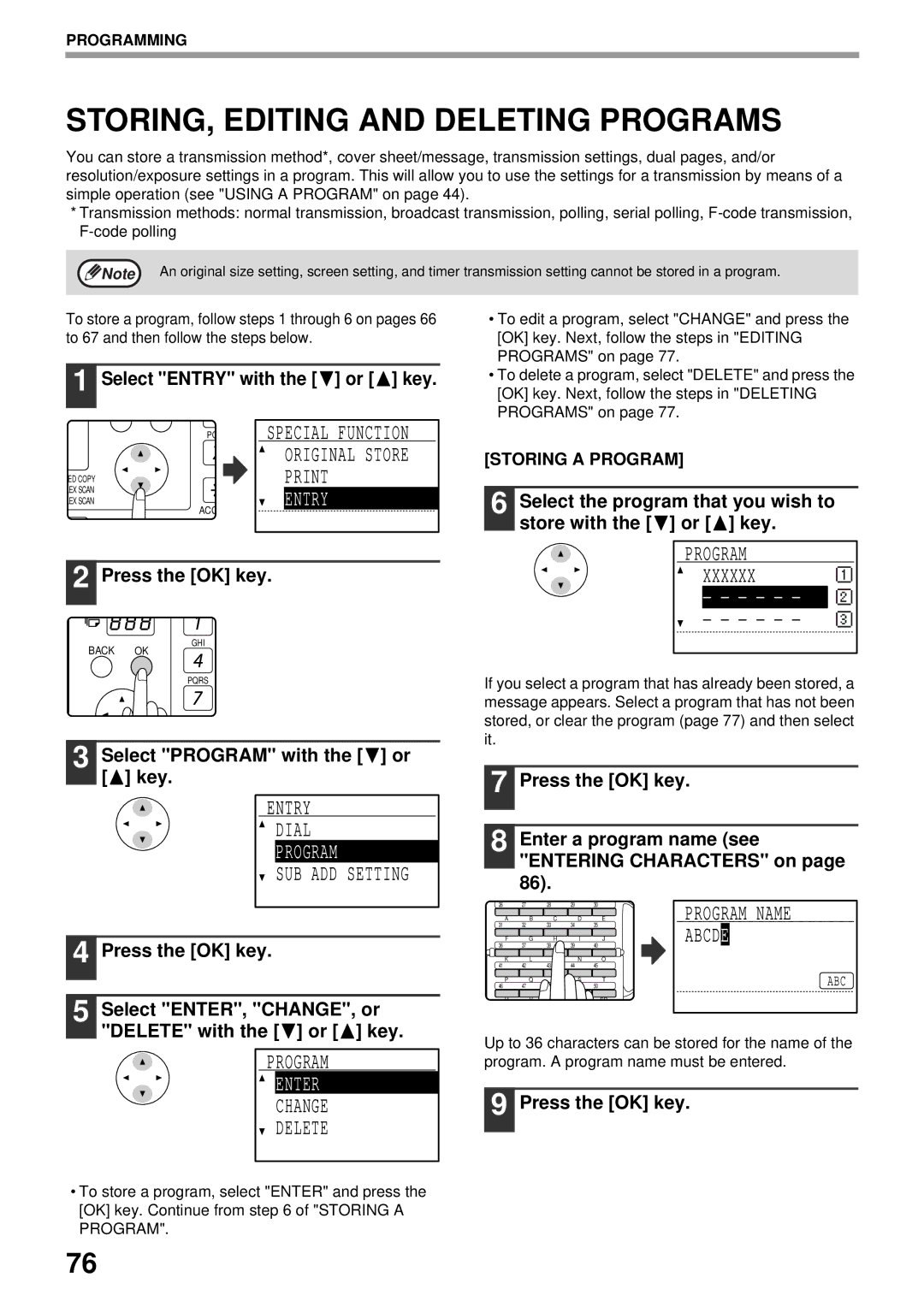 Sharp MX-FX13 appendix STORING, Editing and Deleting Programs, Enter 