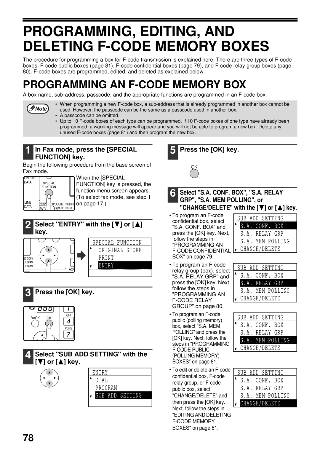 Sharp MX-FX13 PROGRAMMING, EDITING, and Deleting F-CODE Memory Boxes, Programming AN F-CODE Memory BOX, Entry Dial Program 