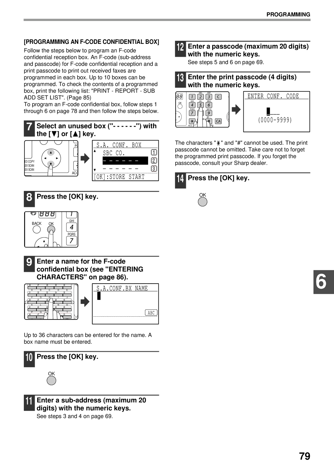 Sharp MX-FX13 appendix Select an unused box - - - with the or key, Enter the print passcode 4 digits with the numeric keys 