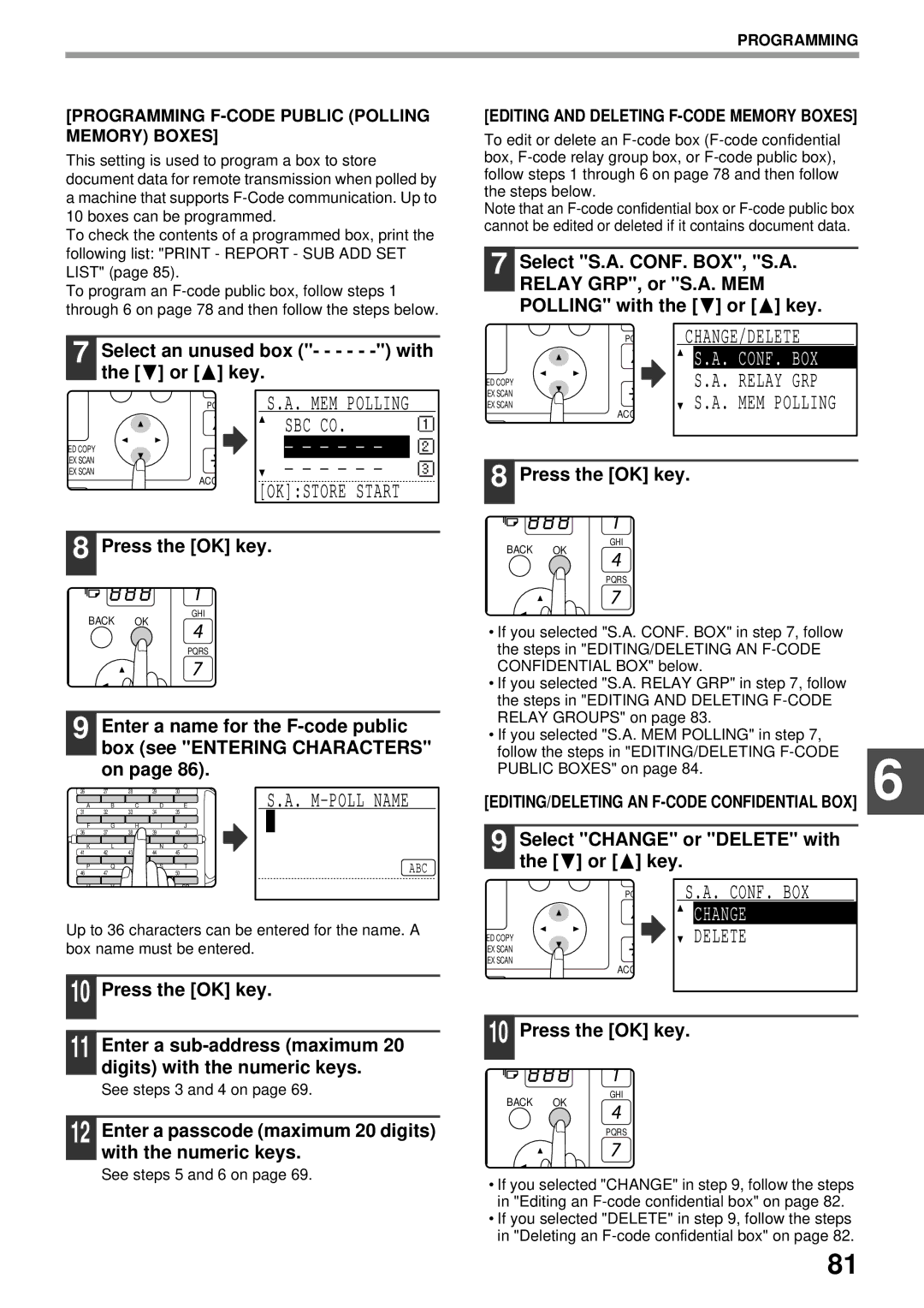 Sharp MX-FX13 appendix Select Change or Delete with Key, Public Boxes on 