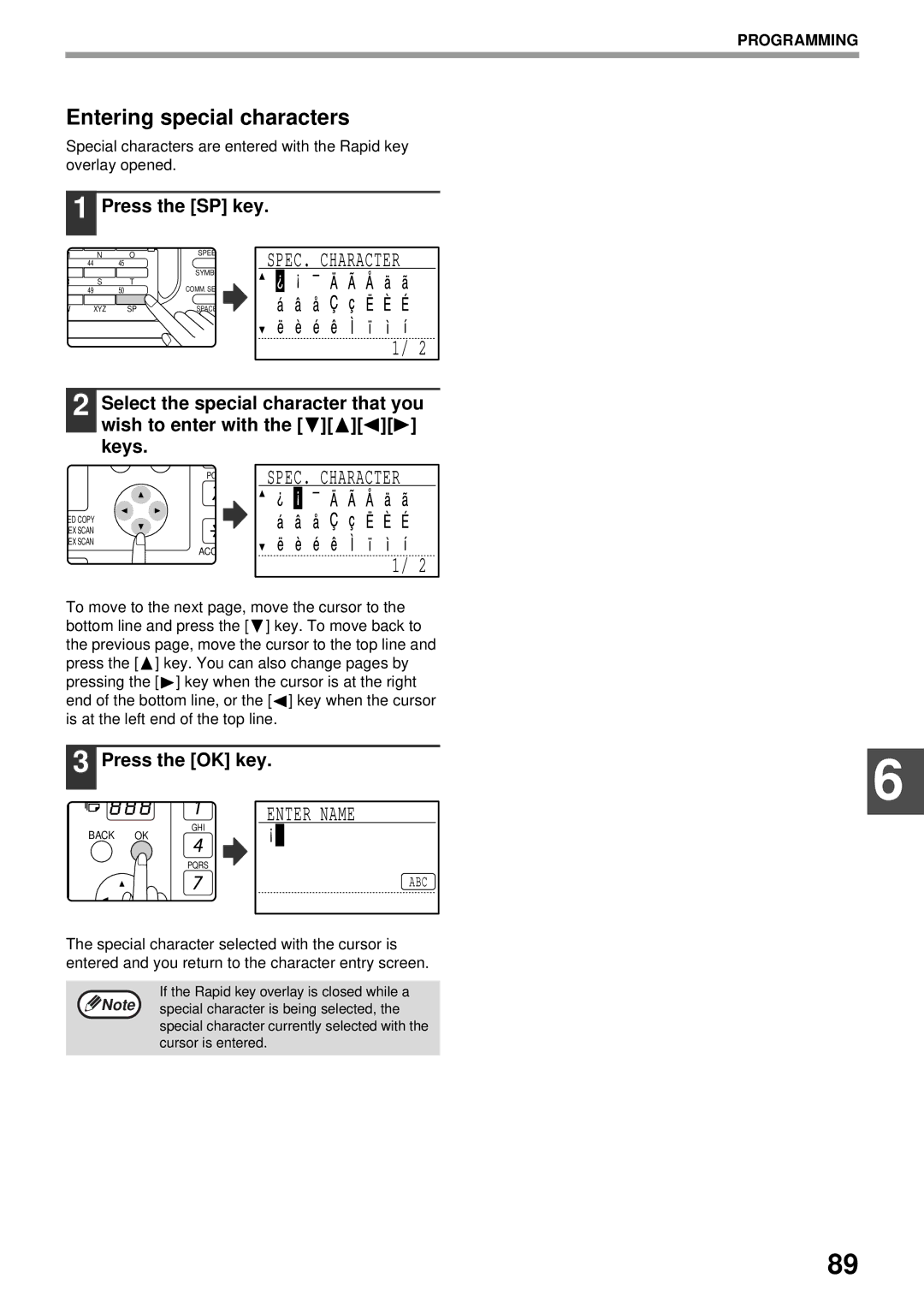 Sharp MX-FX13 appendix Entering special characters, Press the SP key 