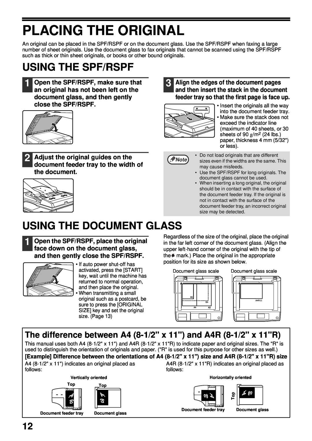 Sharp MX-FX13 appendix Placing The Original, Using The Spf/Rspf, Using The Document Glass 