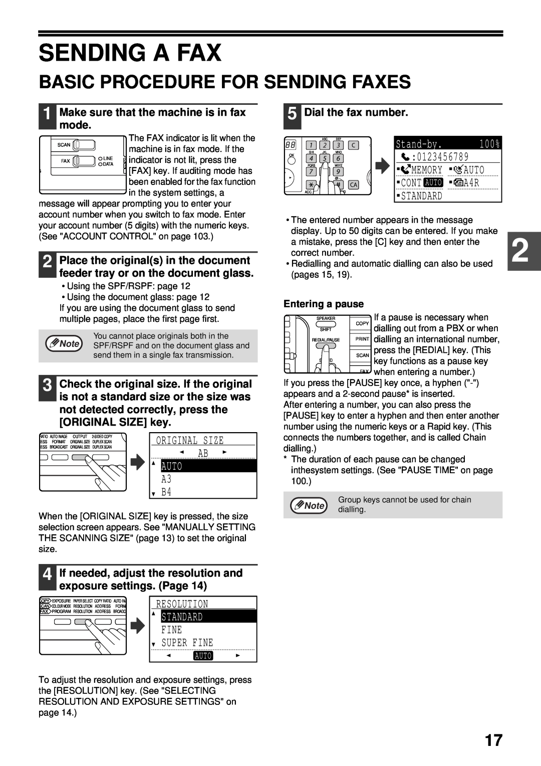 Sharp MX-FX13 appendix Sending A Fax, Basic Procedure For Sending Faxes, Stand-by, Auto, 100%, Standard 