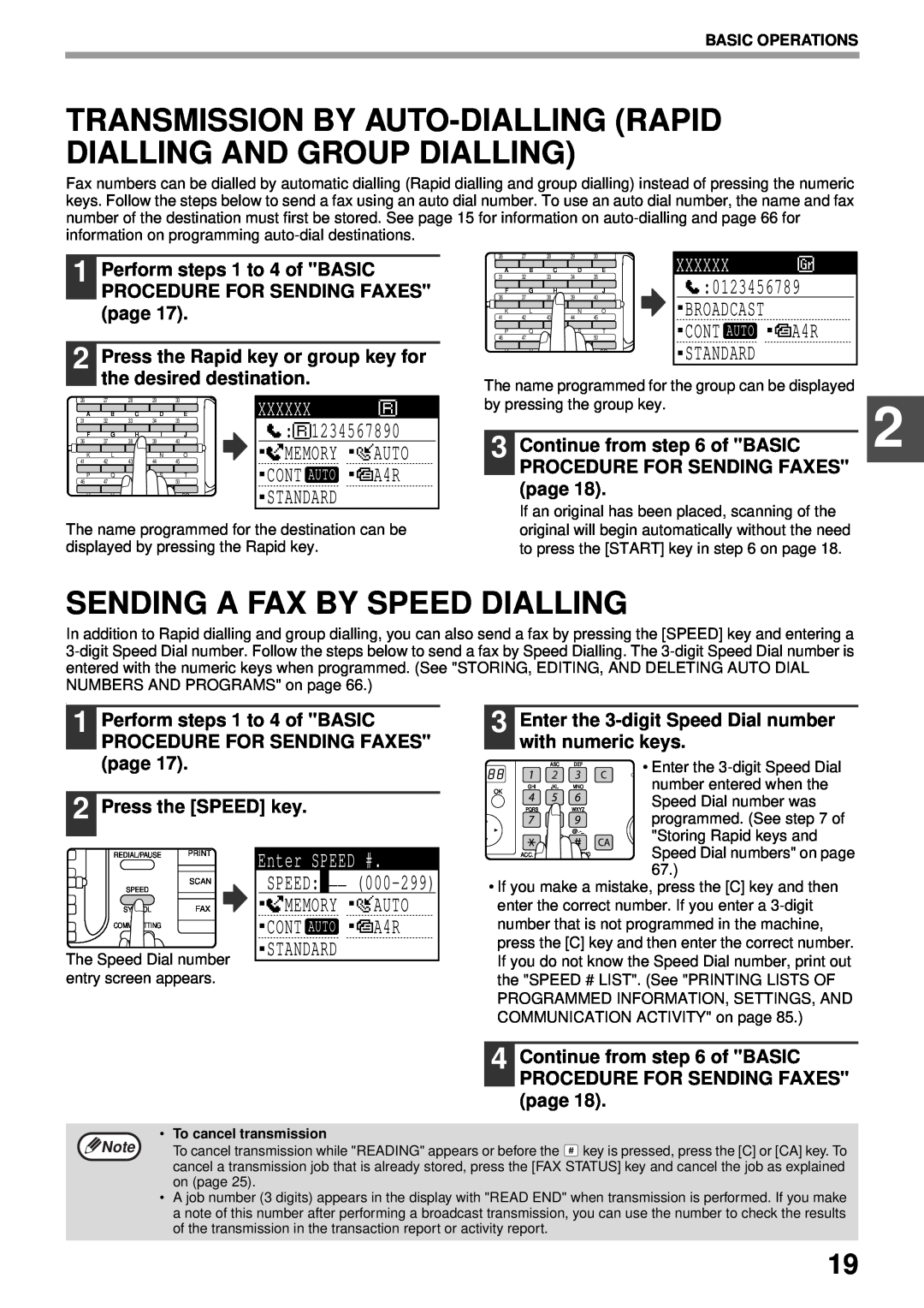 Sharp MX-FX13 Transmission By Auto-Dialling Rapid Dialling And Group Dialling, Sending A Fax By Speed Dialling, Xxxxxx 