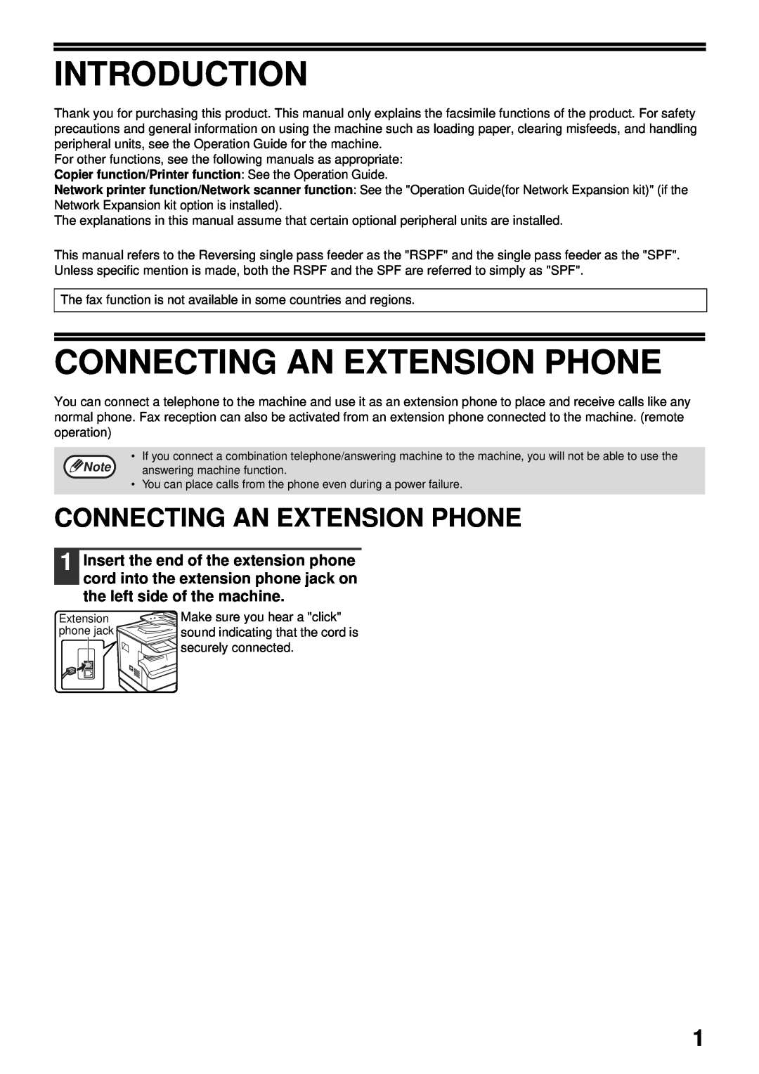 Sharp MX-FX13 appendix Introduction, Connecting An Extension Phone 