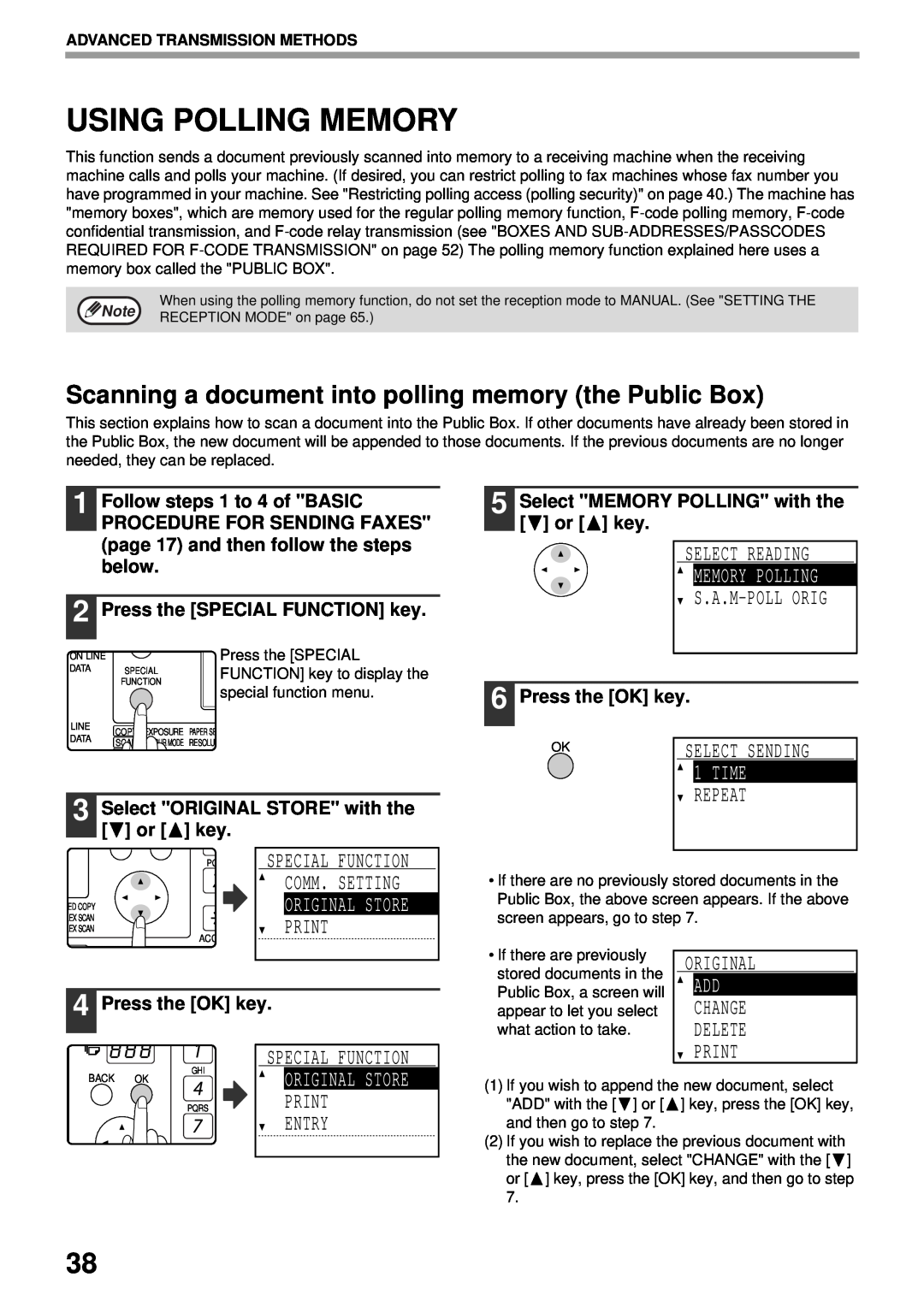 Sharp MX-FX13 appendix Using Polling Memory, Scanning a document into polling memory the Public Box, Memory Polling, Time 
