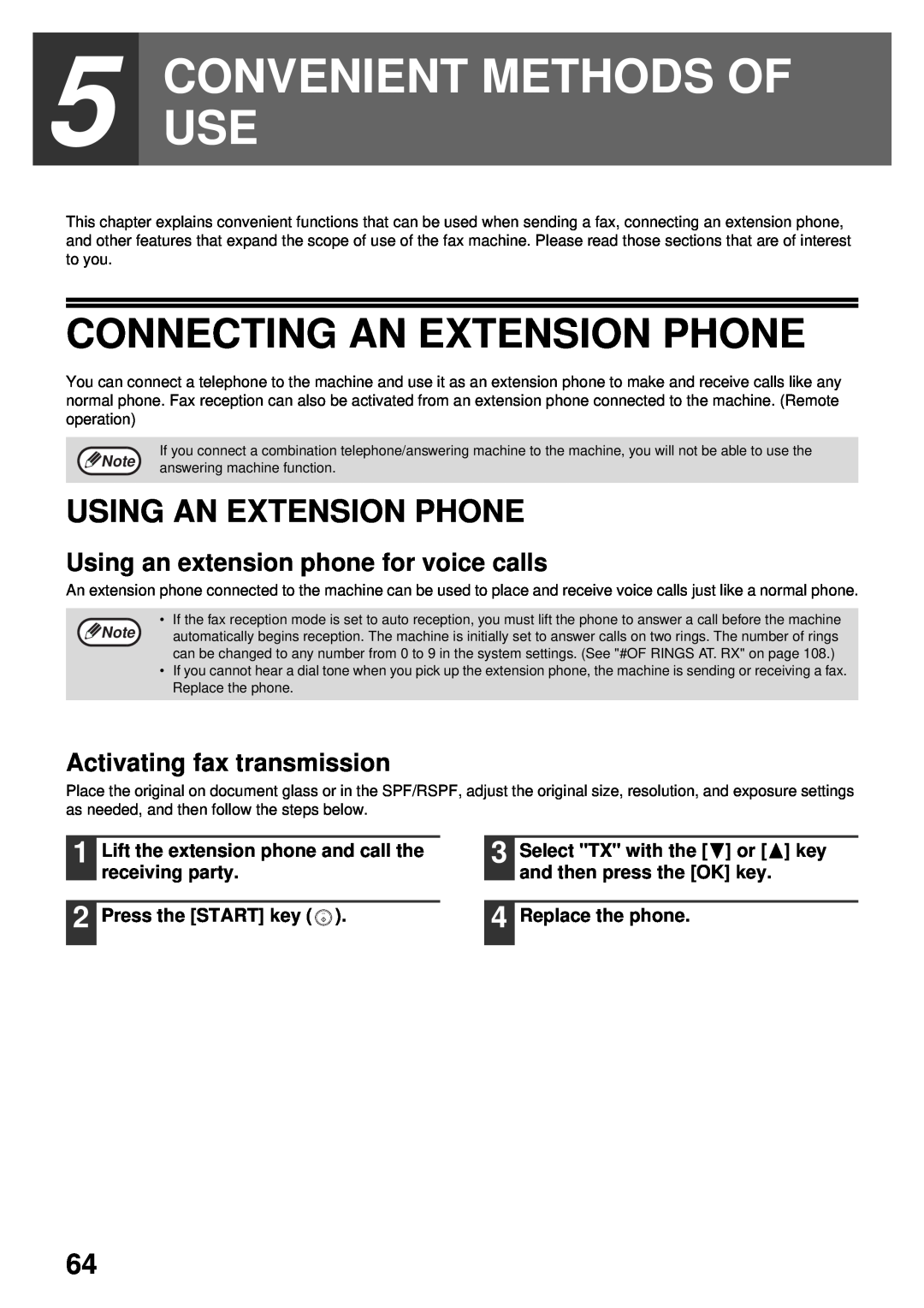 Sharp MX-FX13 appendix Convenient Methods Of Use, Using An Extension Phone, Using an extension phone for voice calls 
