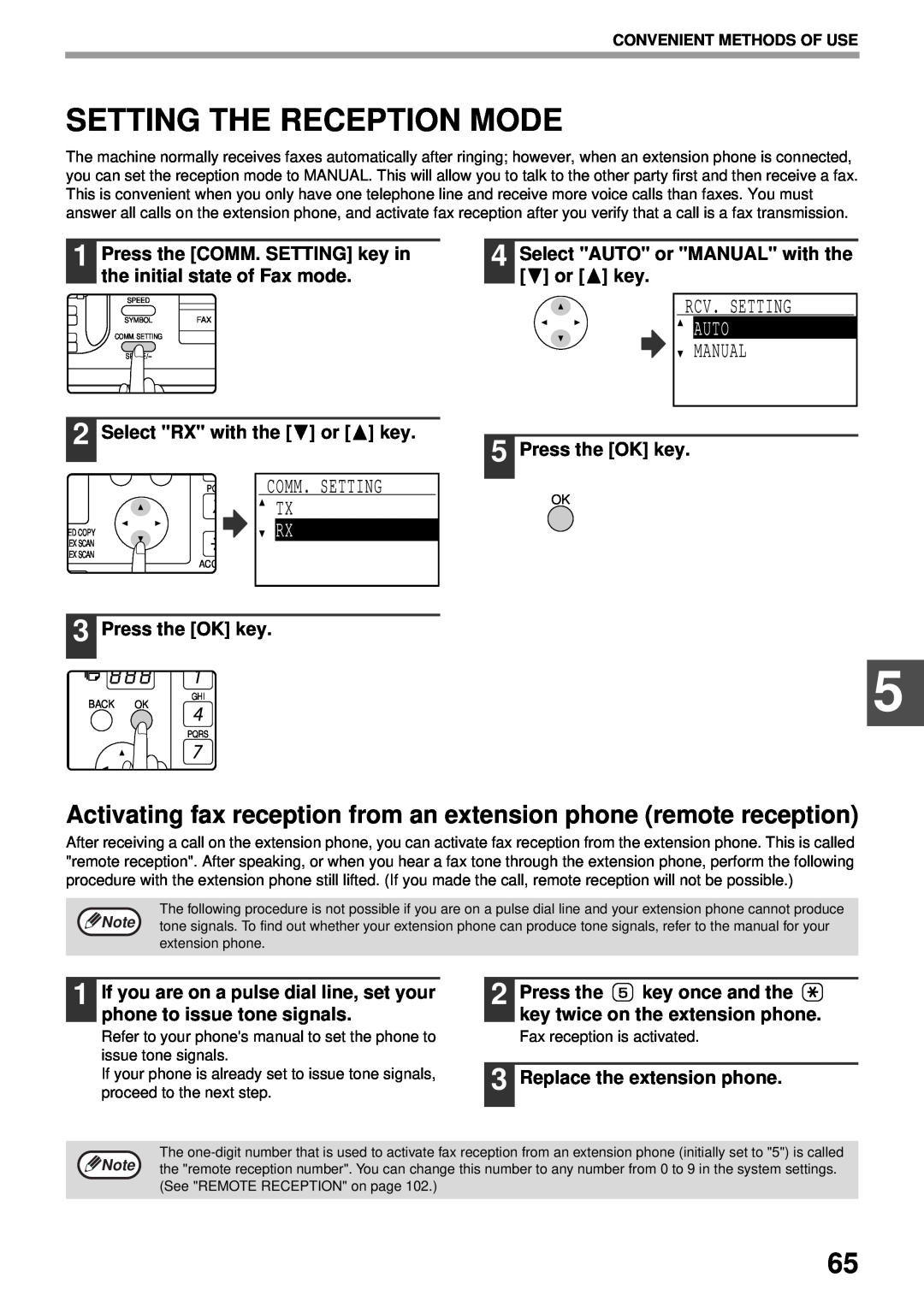 Sharp MX-FX13 appendix Setting The Reception Mode, Activating fax reception from an extension phone remote reception, Auto 