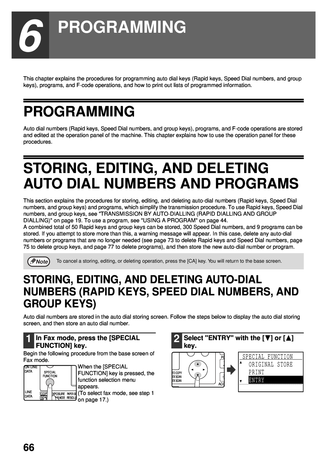 Sharp MX-FX13 appendix Programming, Storing, Editing, And Deleting Auto Dial Numbers And Programs, Entry 