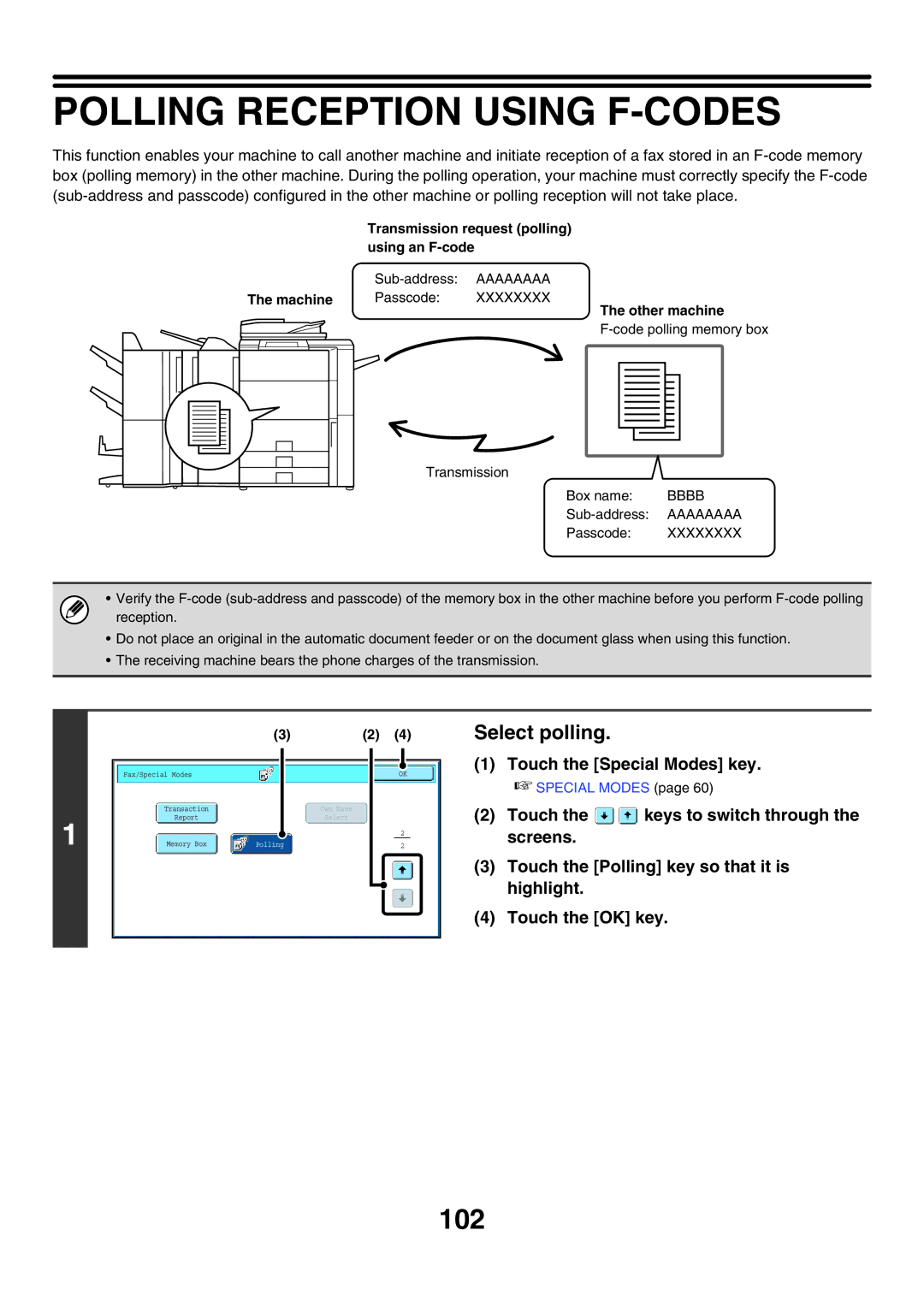 Sharp MX-FXX1 Polling Reception Using F-CODES, Select polling, Transmission request polling using an F-code, Other machine 