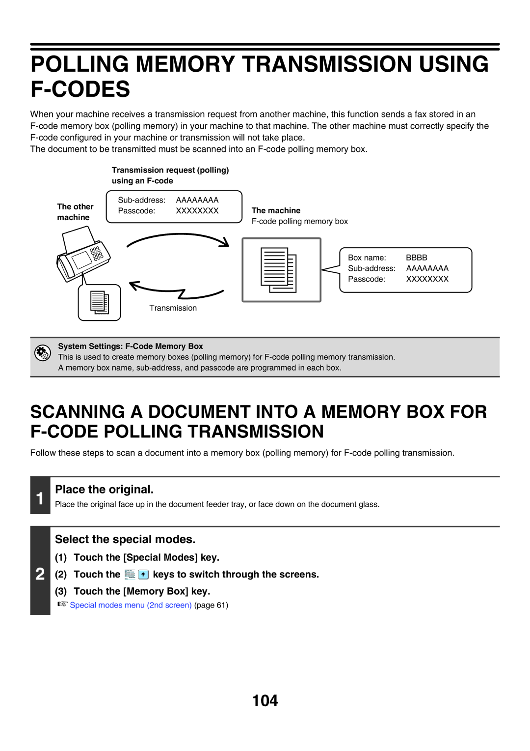 Sharp MX-FXX1 manual Polling Memory Transmission Using F-CODES, Transmission request polling using an F-code Other 