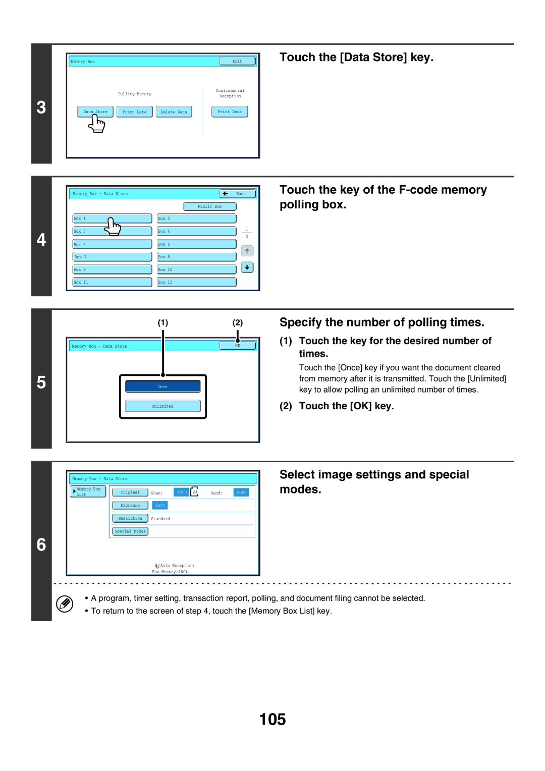 Sharp MX-FXX1 manual 105, Touch the key of the F-code memory polling box 