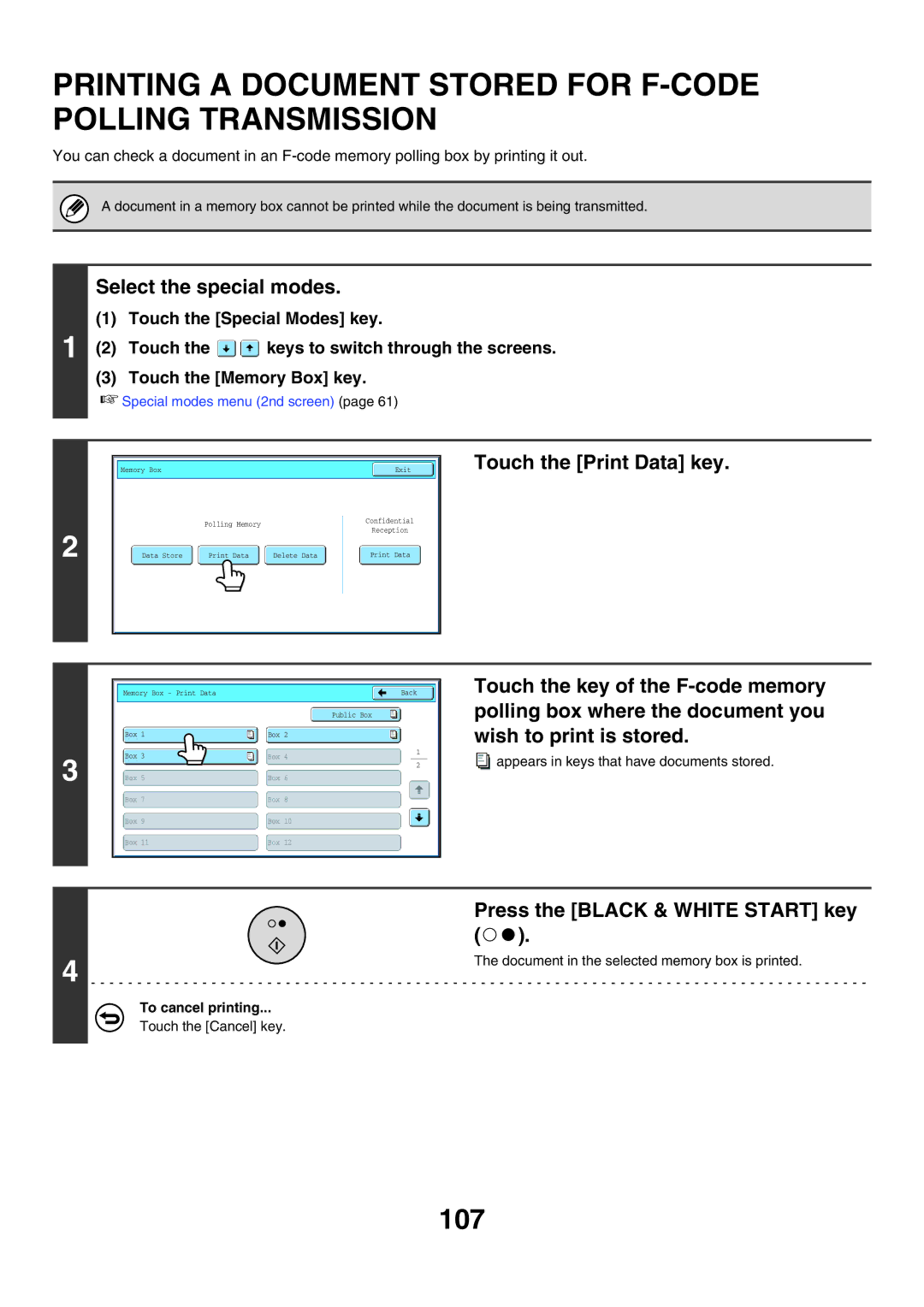 Sharp MX-FXX1 manual Printing a Document Stored for F-CODE Polling Transmission, Select the special modes 