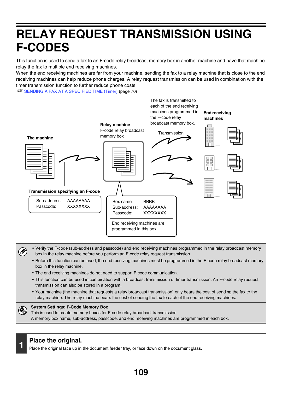 Sharp MX-FXX1 manual Relay Request Transmission Using F-CODES, Relay machine 