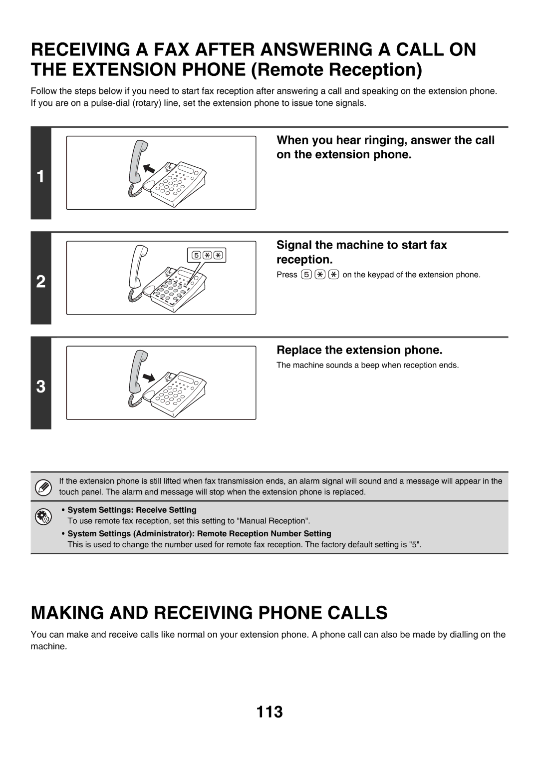 Sharp MX-FXX1 manual Making and Receiving Phone Calls, Replace the extension phone 