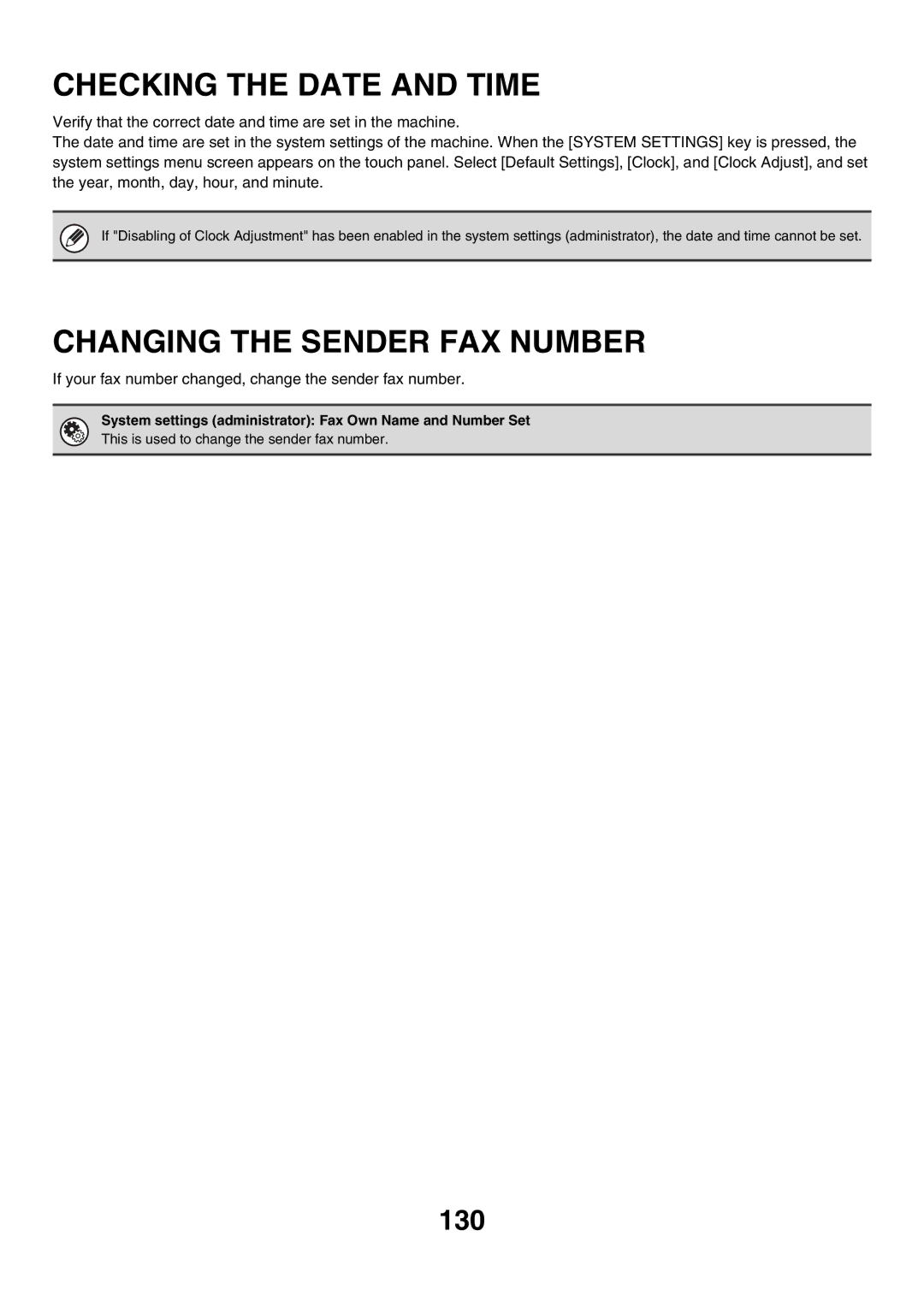 Sharp MX-FXX1 manual Checking the Date and Time, Changing the Sender FAX Number 