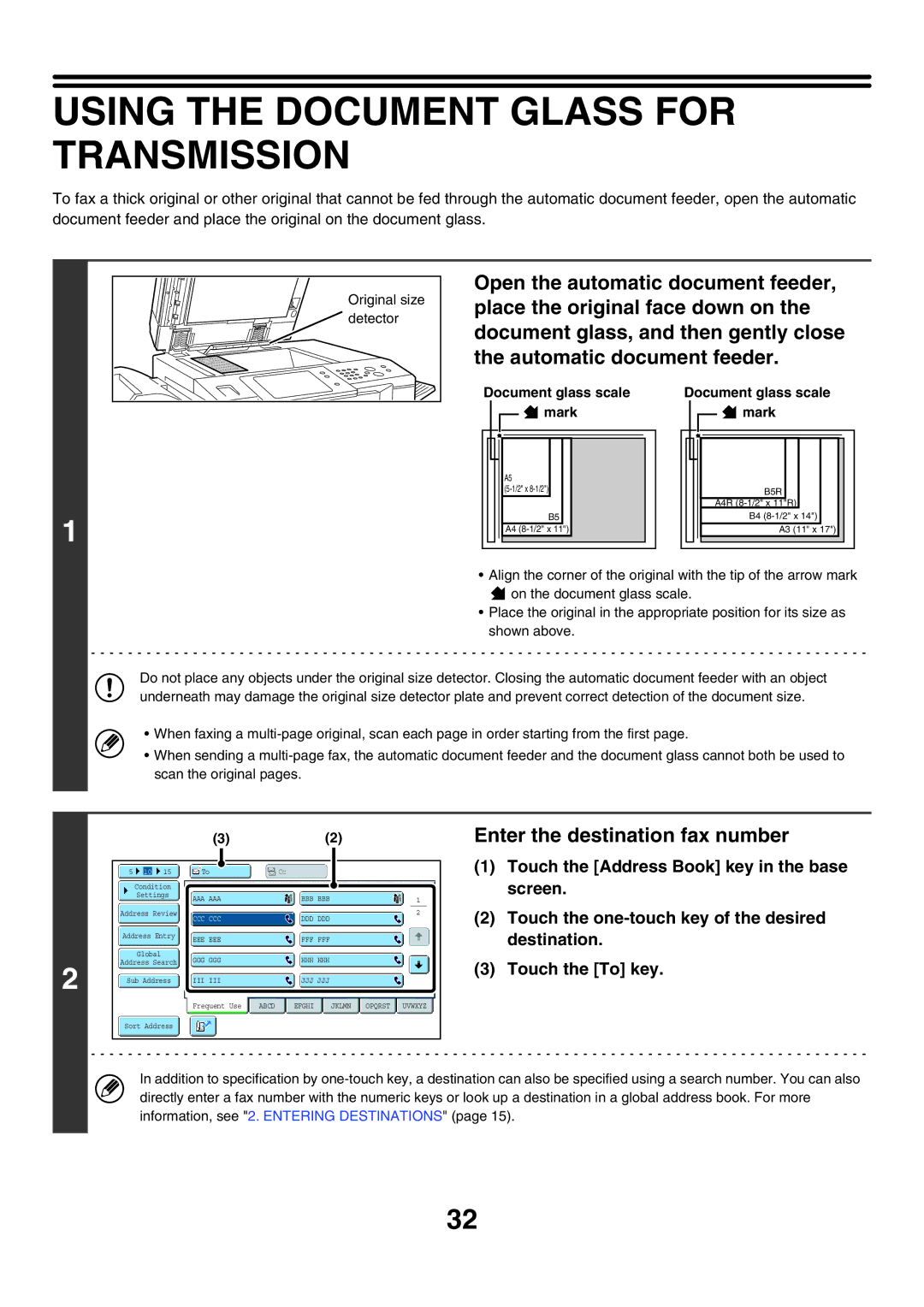 Sharp MX-FXX1 manual Using the Document Glass for Transmission, Document glass scale Mark 