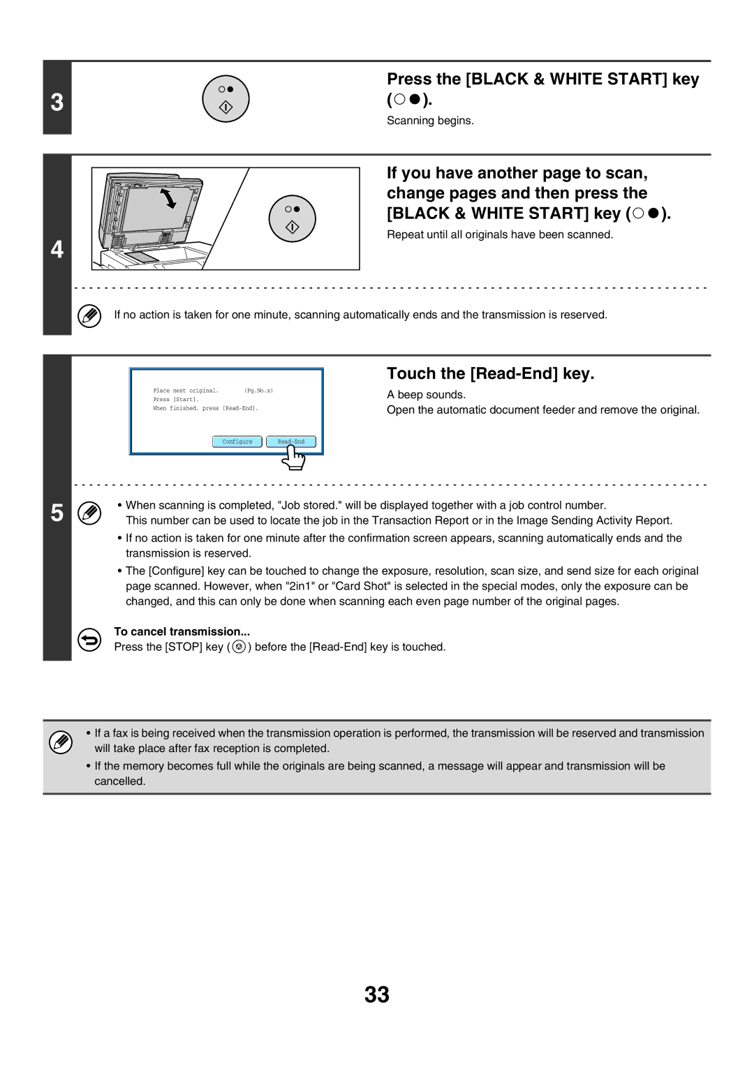 Sharp MX-FXX1 manual Press the Black & White Start key, Touch the Read-End key 