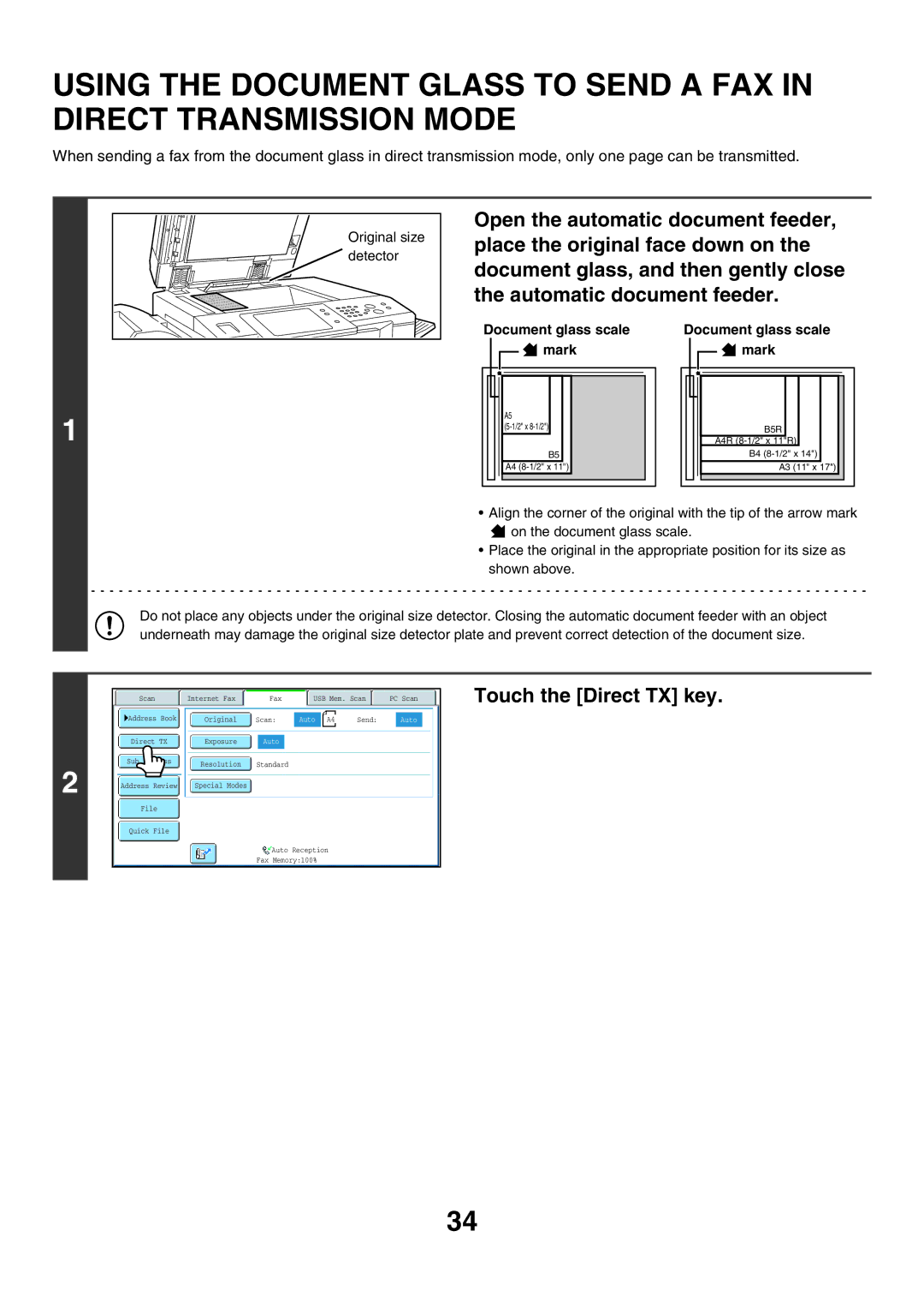 Sharp MX-FXX1 manual Touch the Direct TX key 