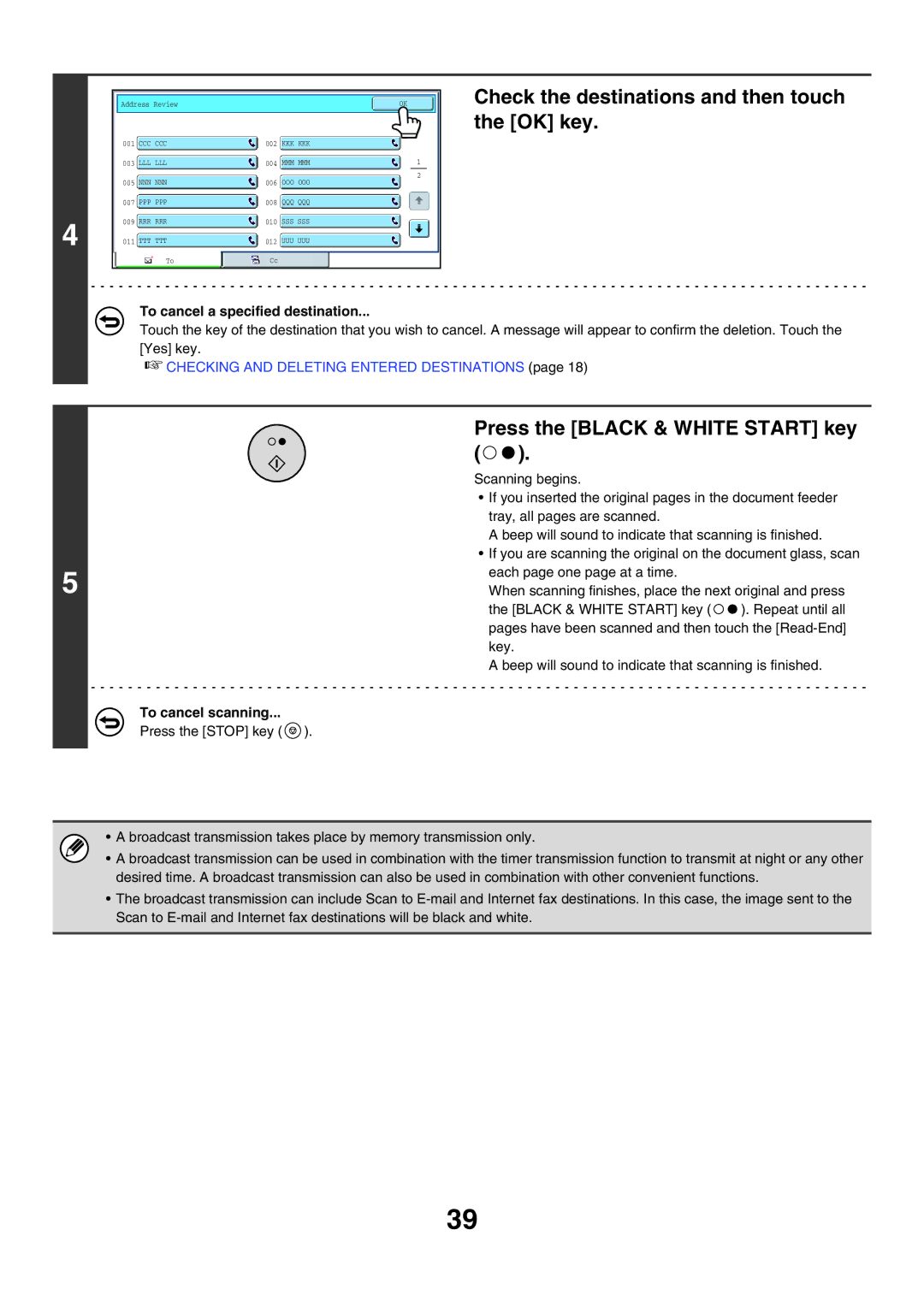 Sharp MX-FXX1 manual Check the destinations and then touch the OK key, To cancel a specified destination 