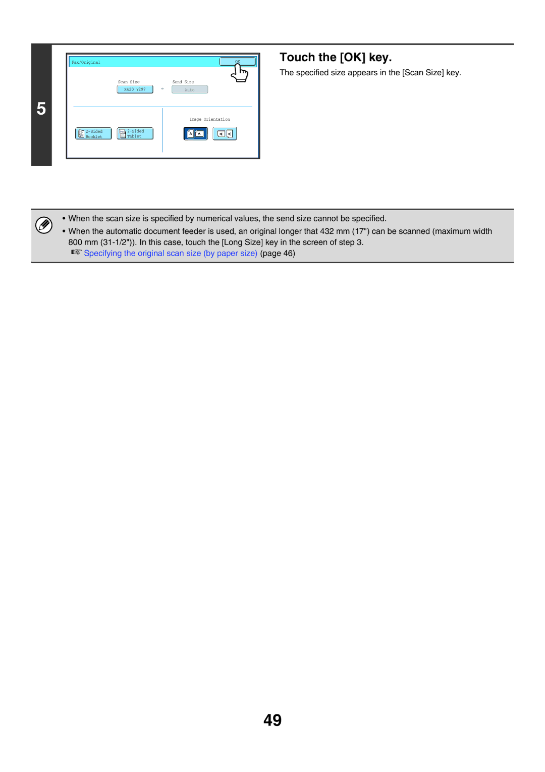 Sharp MX-FXX1 manual Specifying the original scan size by paper size 