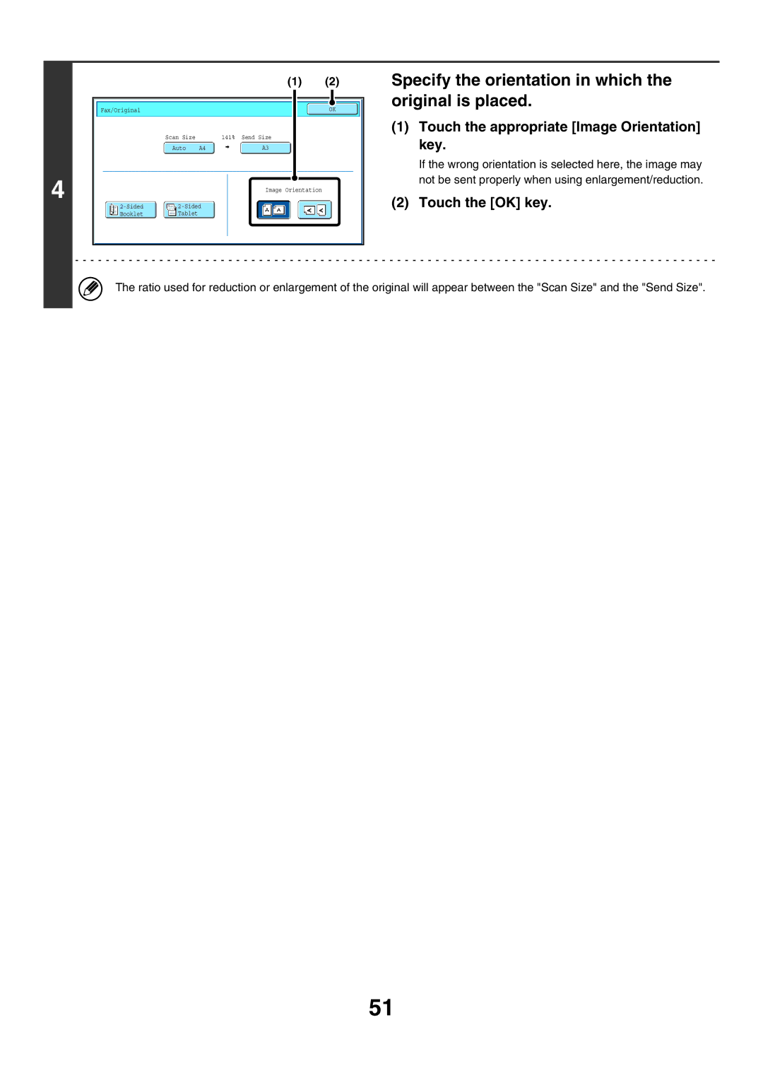 Sharp MX-FXX1 manual Specify the orientation in which the original is placed, Touch the appropriate Image Orientation key 