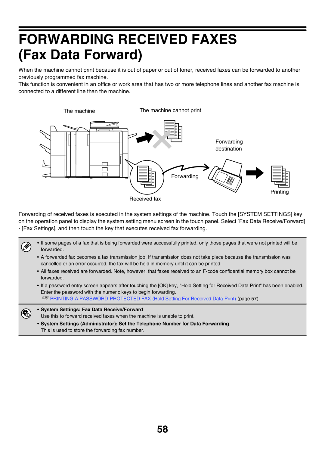 Sharp MX-FXX1 manual Forwarding Received Faxes Fax Data Forward, System Settings Fax Data Receive/Forward 