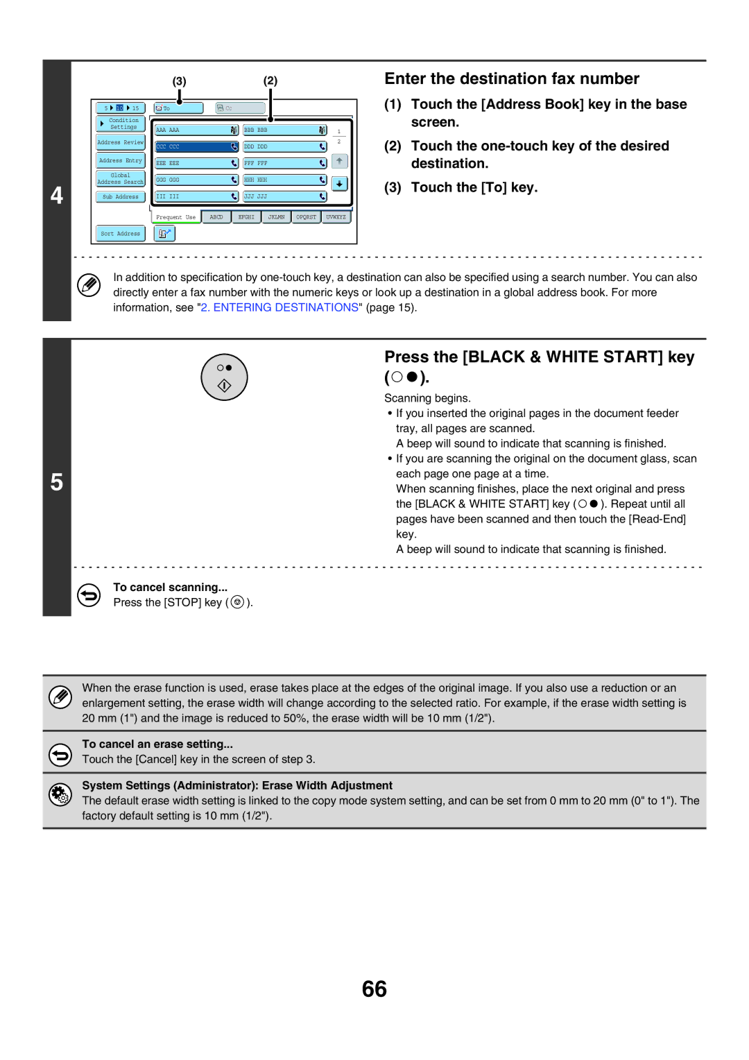 Sharp MX-FXX1 manual To cancel an erase setting, System Settings Administrator Erase Width Adjustment 